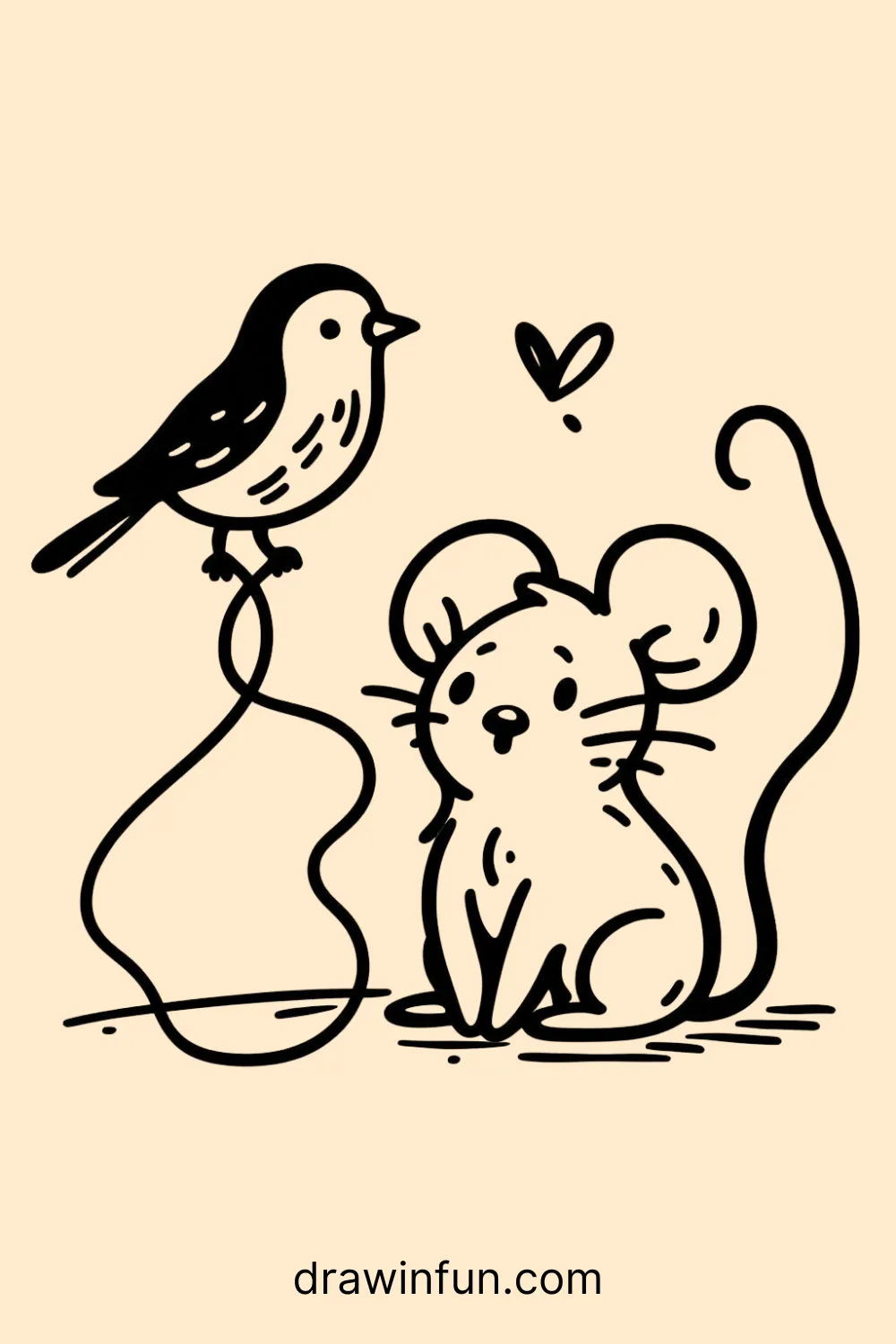 A mouse and a bird easy drawing