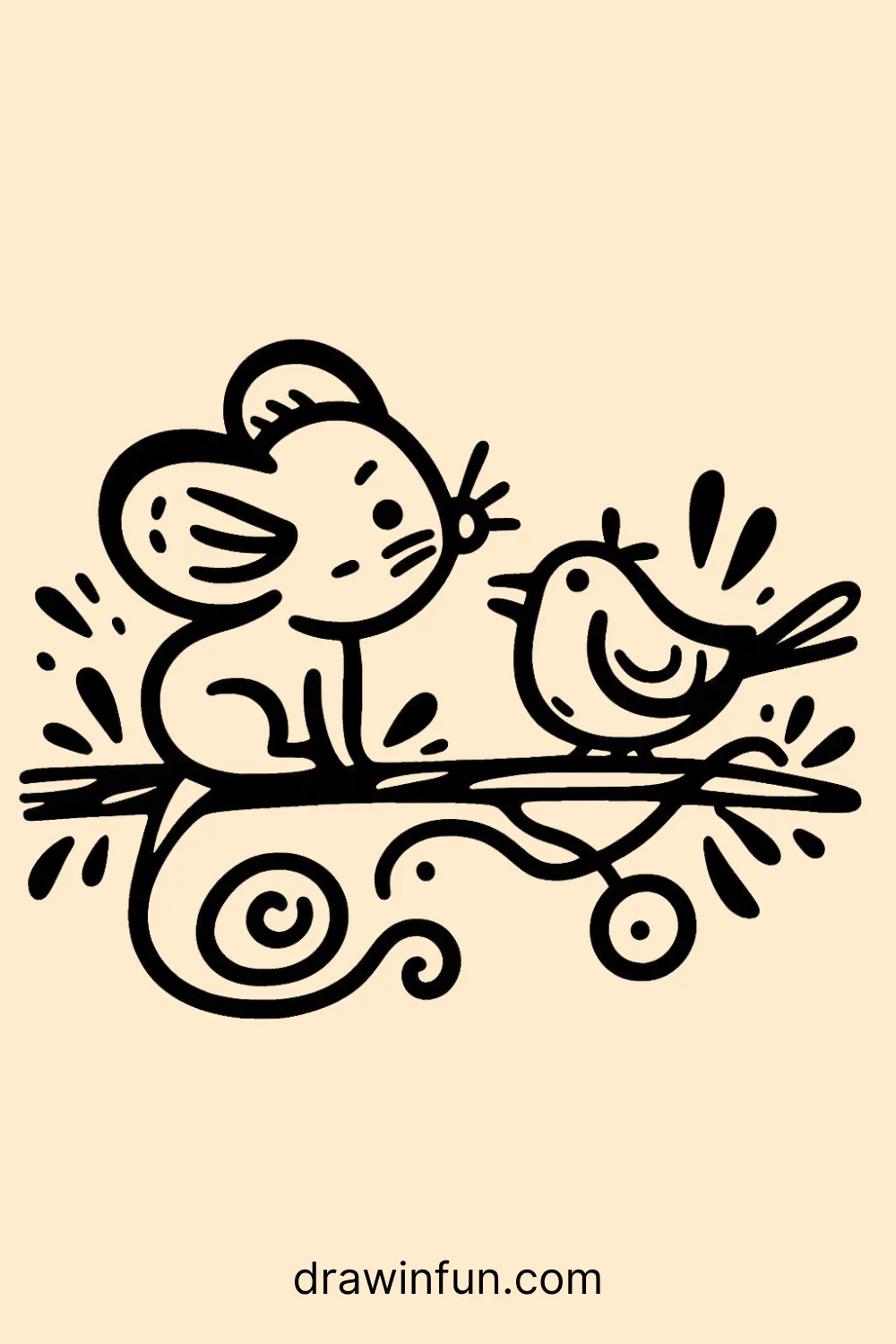 A mouse and a bird easy drawing