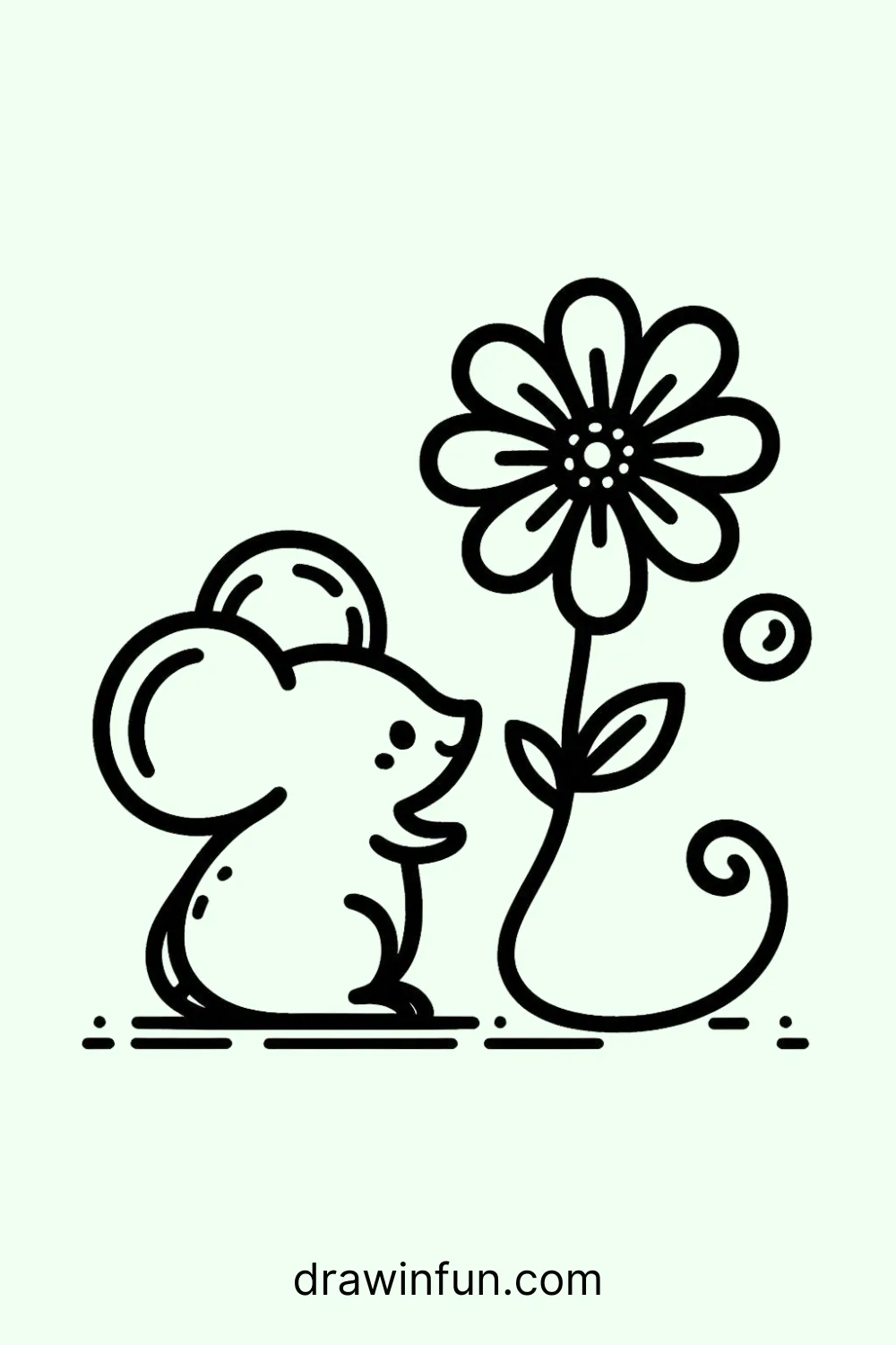 A mouse holding a small flower easy drawing