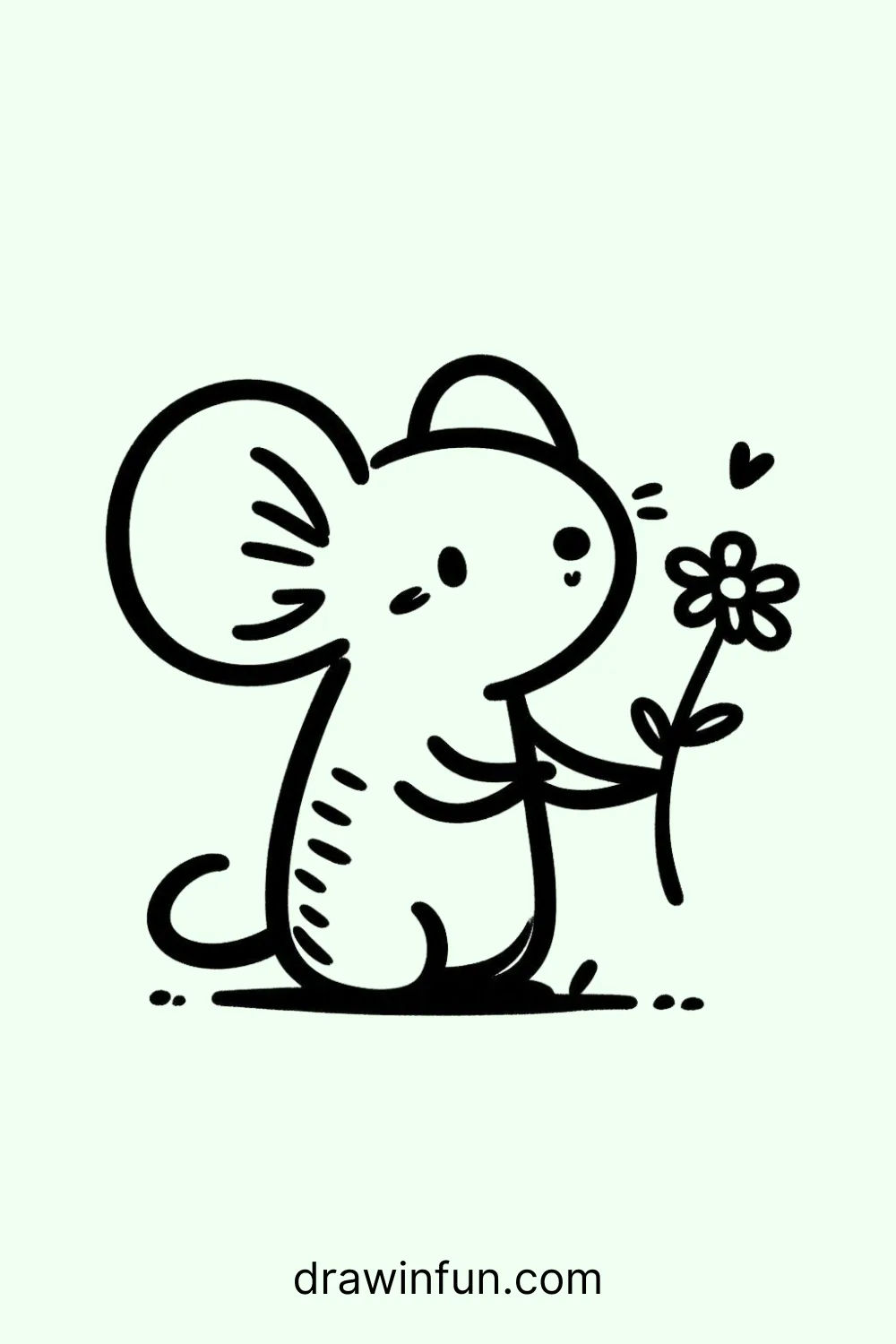 A mouse holding a small flower easy drawing