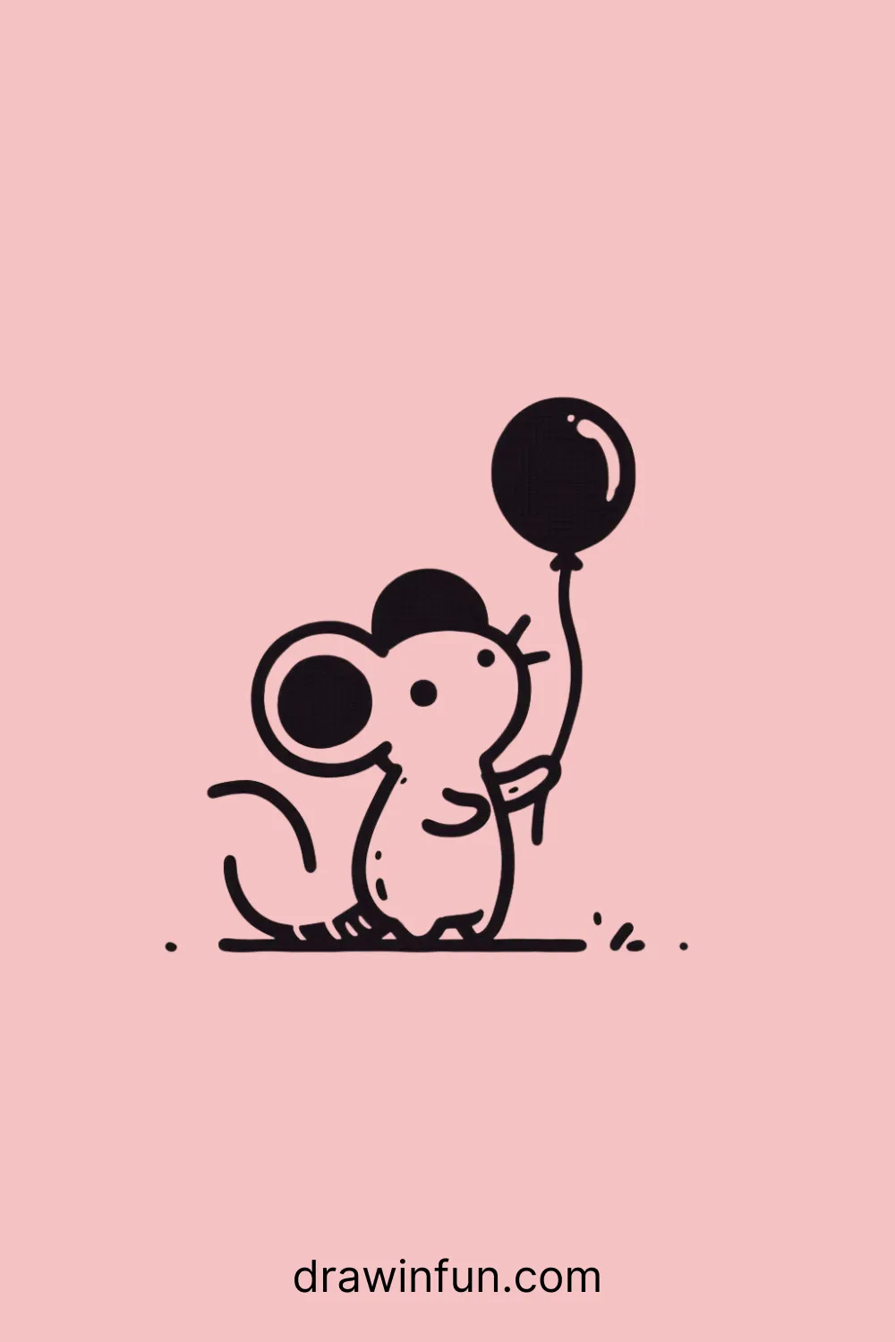 A mouse holding a tiny balloon easy drawing