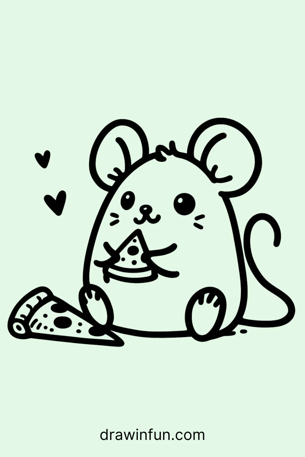 A mouse with a slice of pizza easy drawing