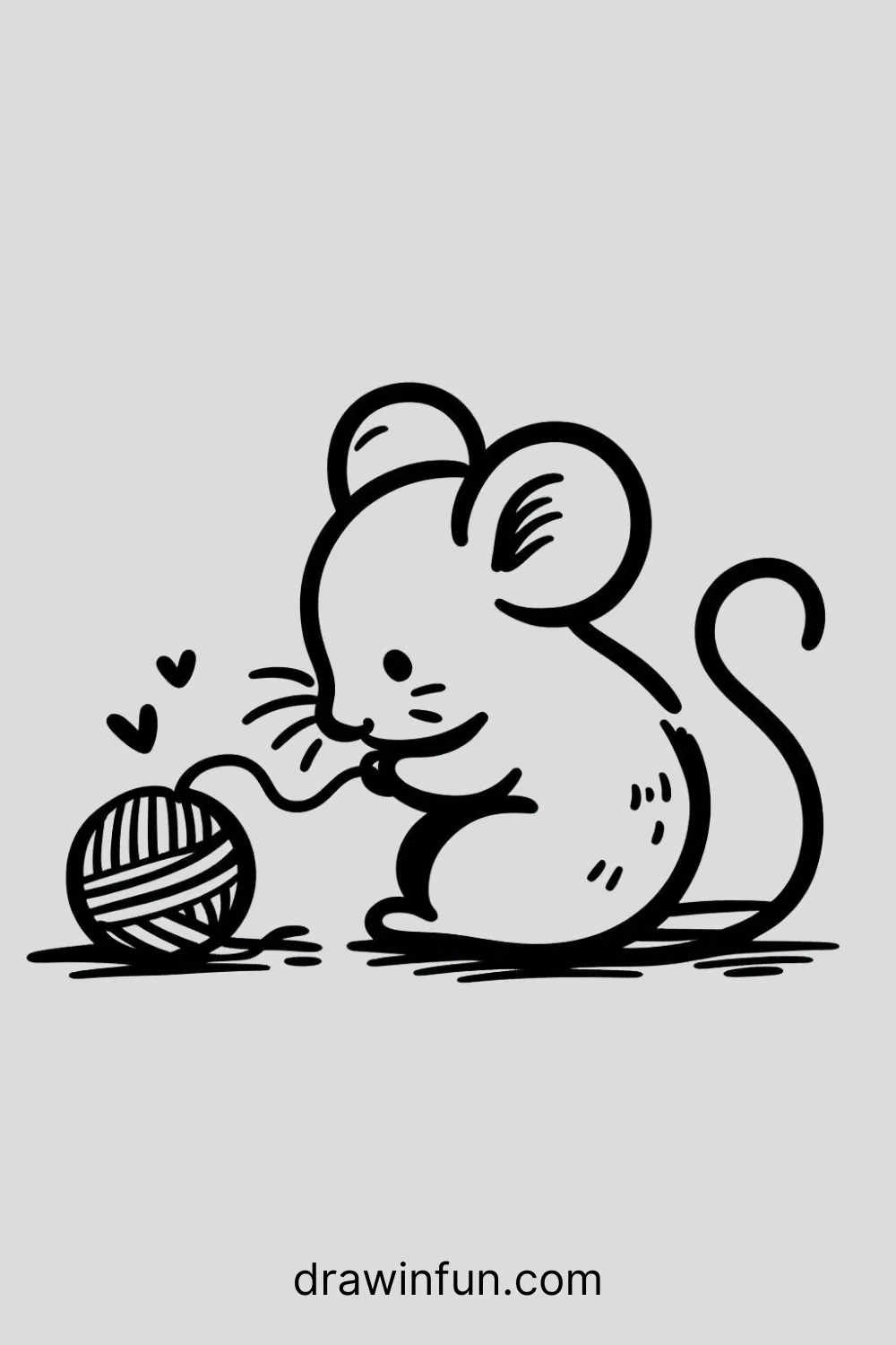 A mouse playing with a ball of yarn easy drawing