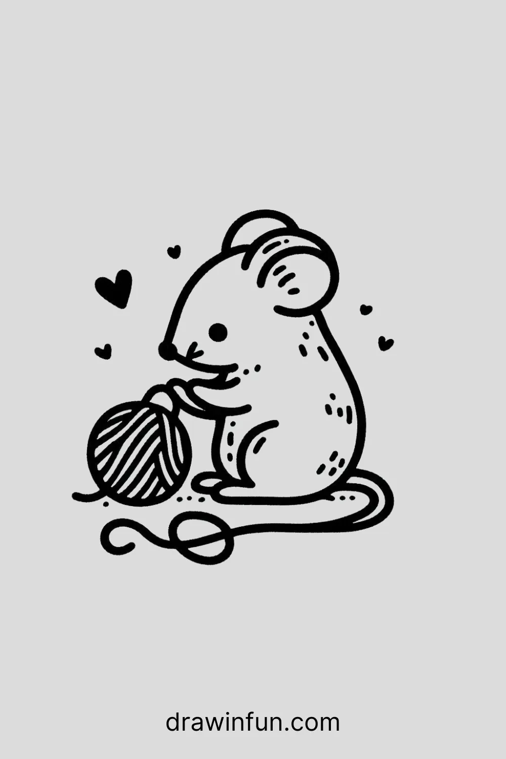 A mouse playing with a ball of yarn easy drawing