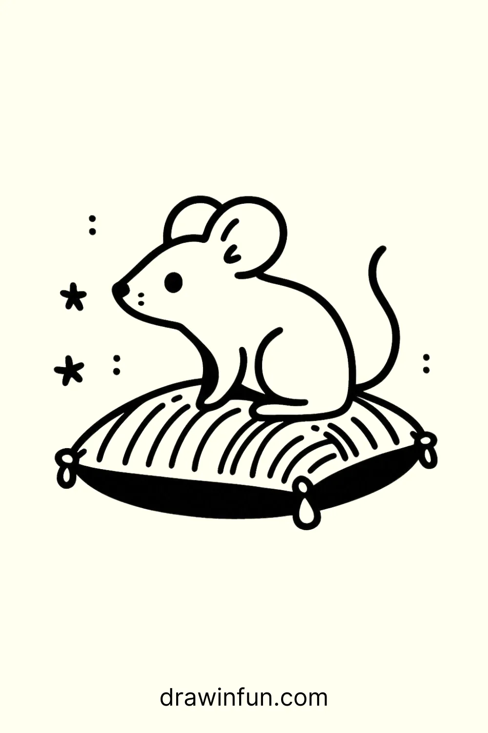 A mouse sitting on a comfy pillow easy drawing