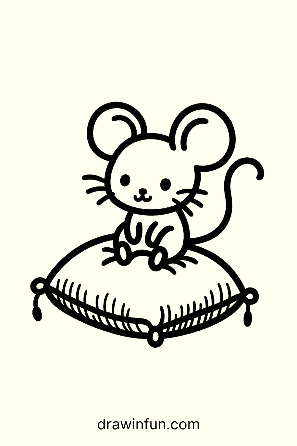 A mouse sitting on a comfy pillow easy drawing