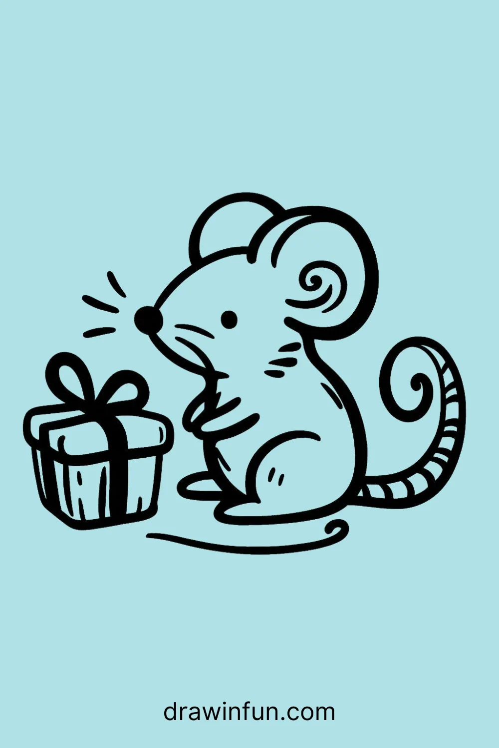 A mouse with a small gift easy drawing