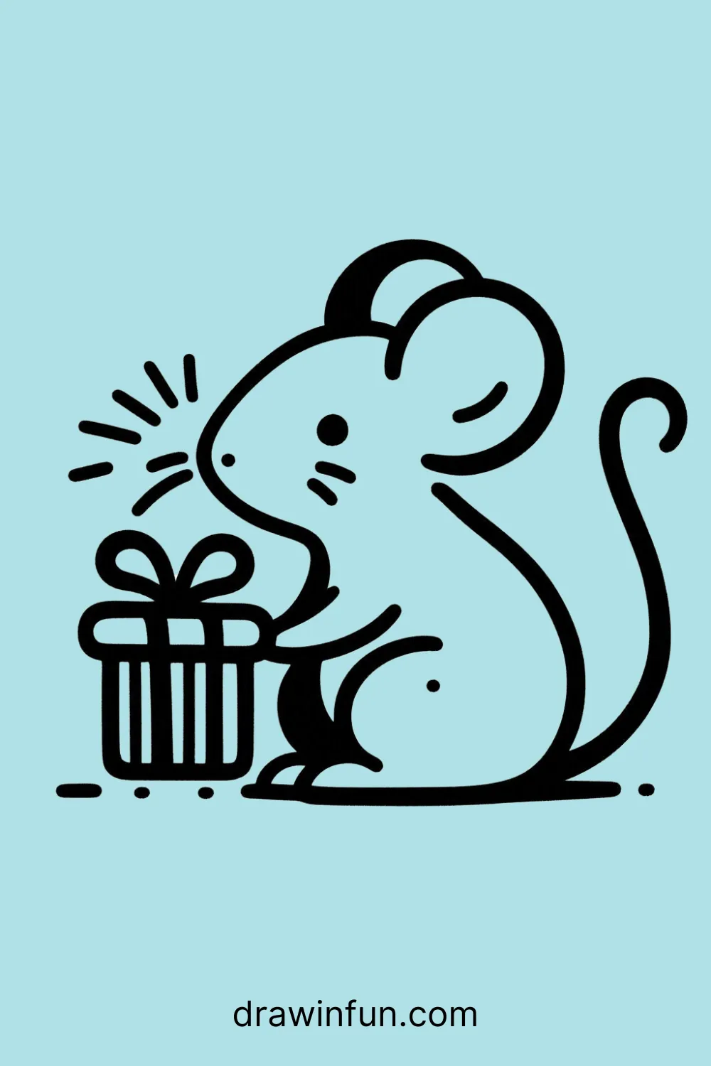 A mouse with a small gift easy drawing