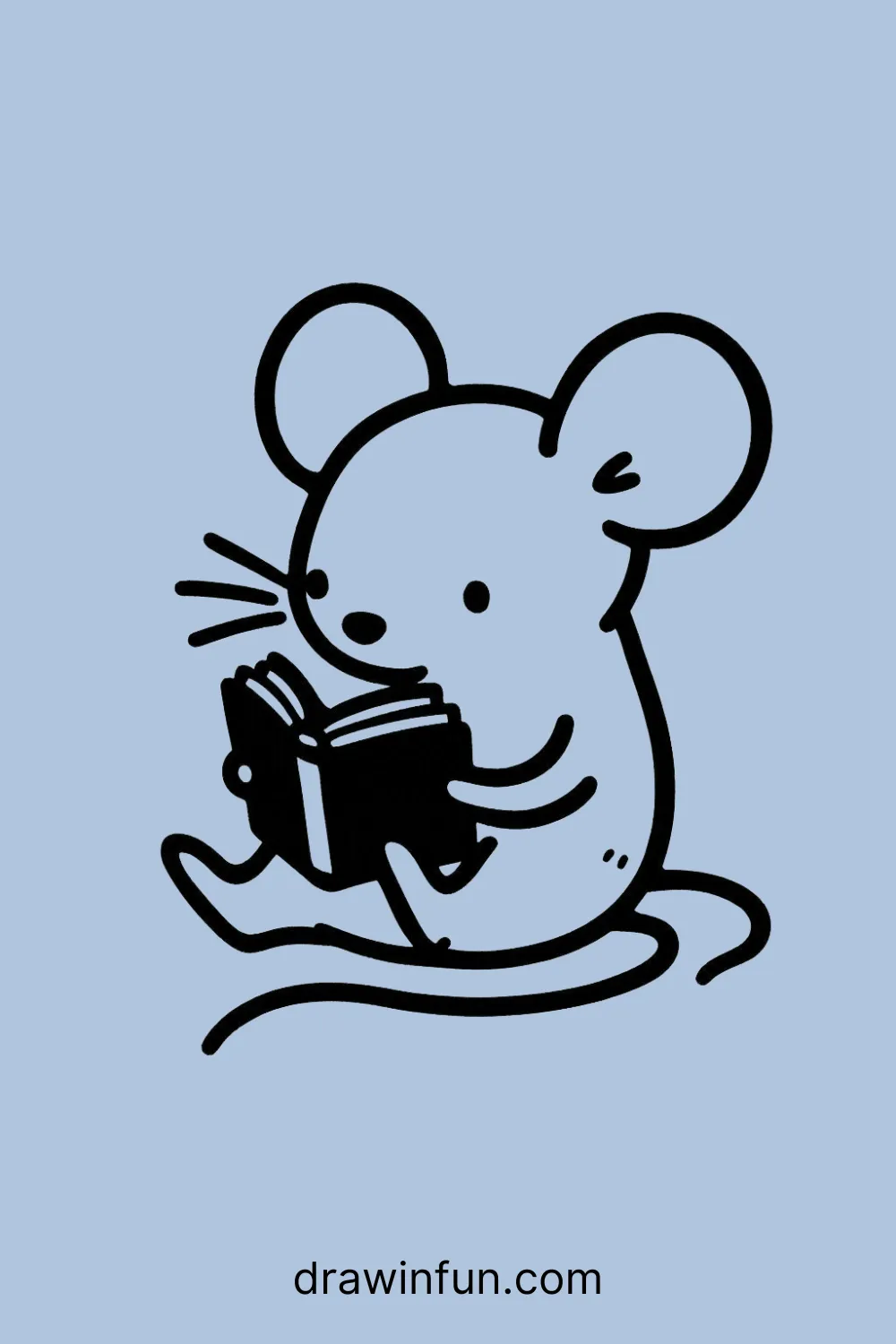 A mouse reading a tiny book easy drawing