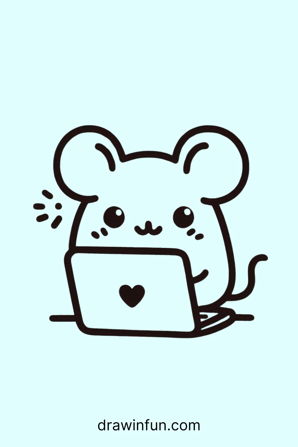 A mouse with a tiny laptop easy drawing