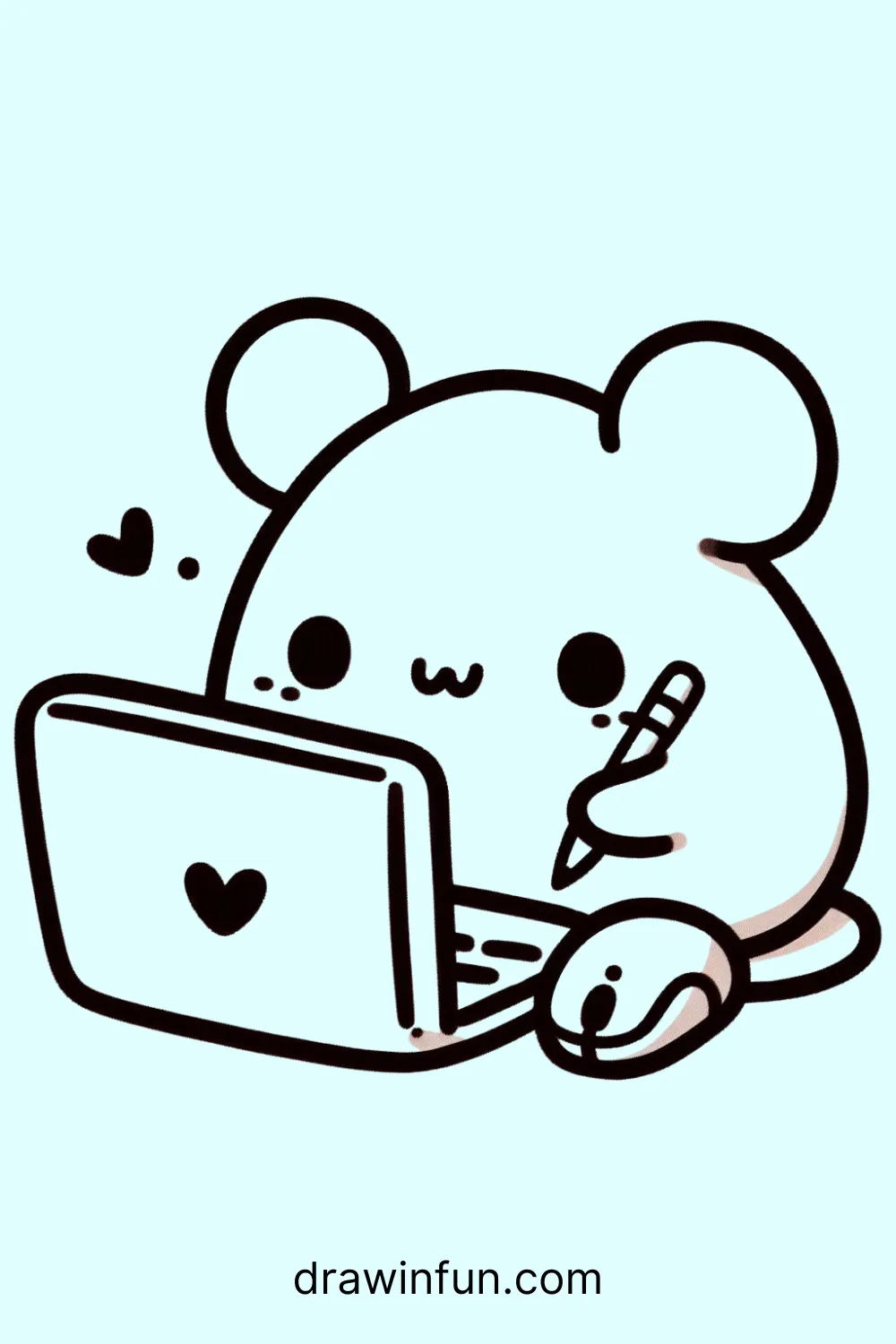 A mouse with a tiny laptop easy drawing