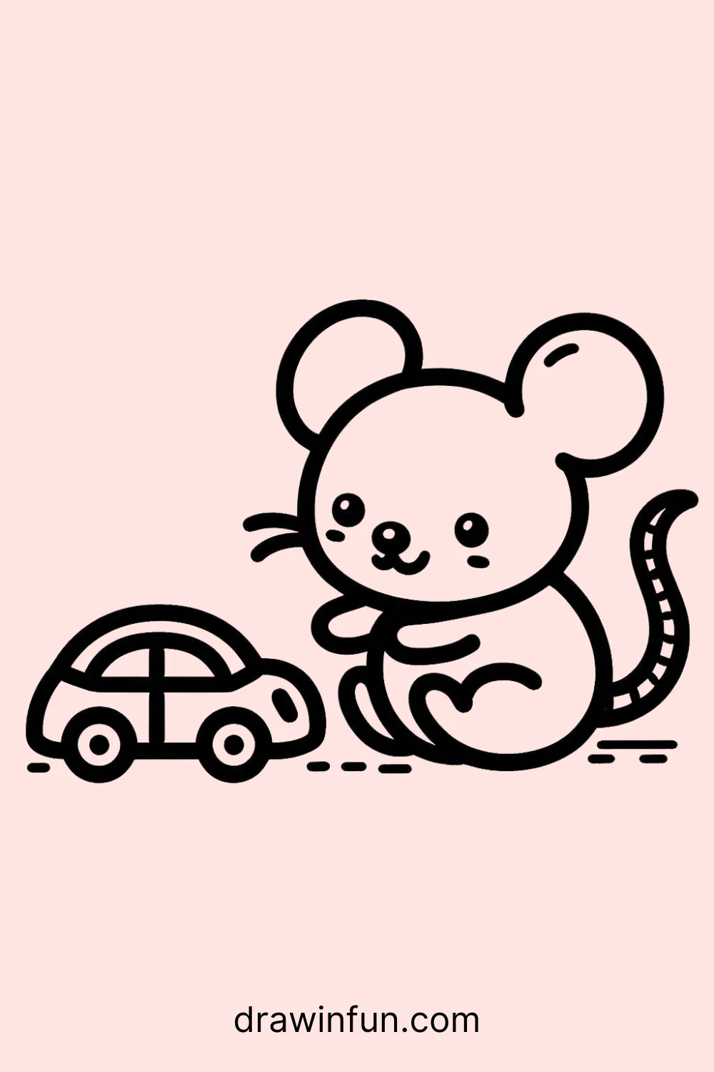 A mouse with a tiny toy car easy drawing