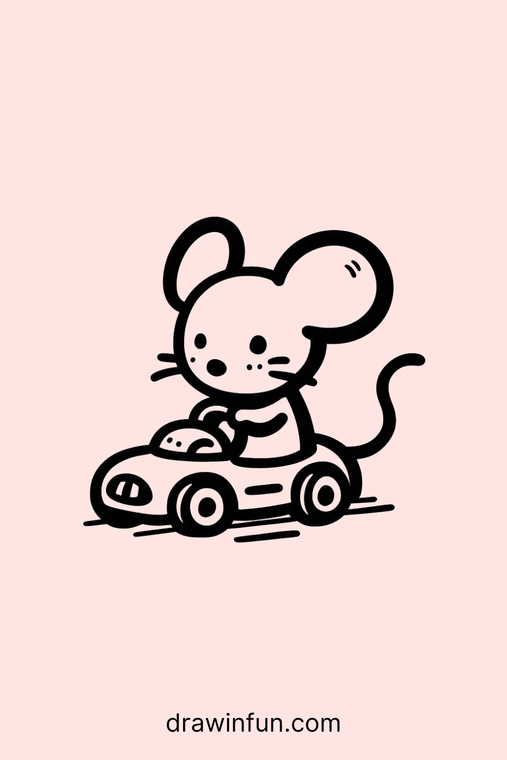 A mouse with a tiny toy car easy drawing