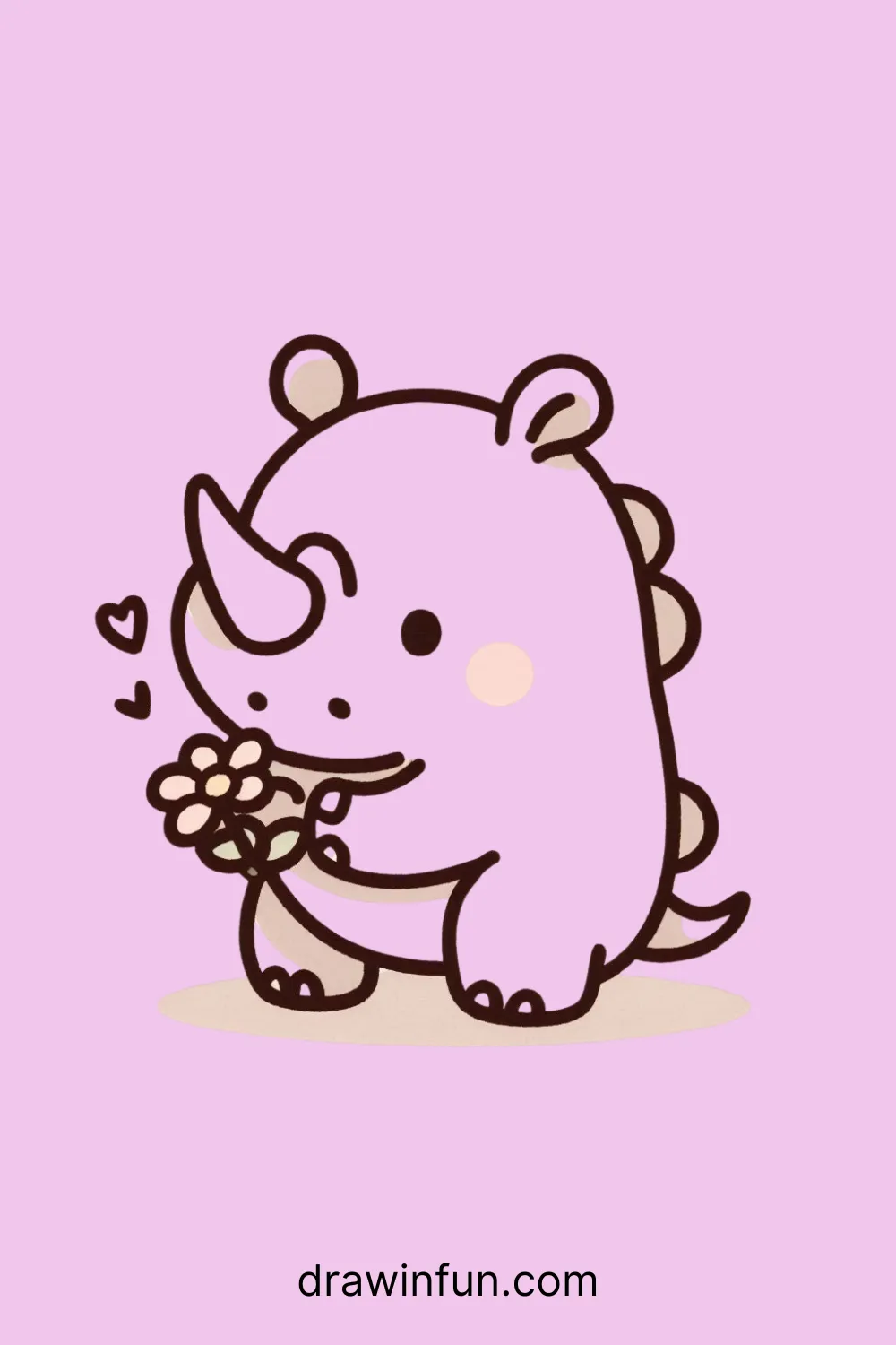 A rhinoceros holding a tiny flower easy drawing