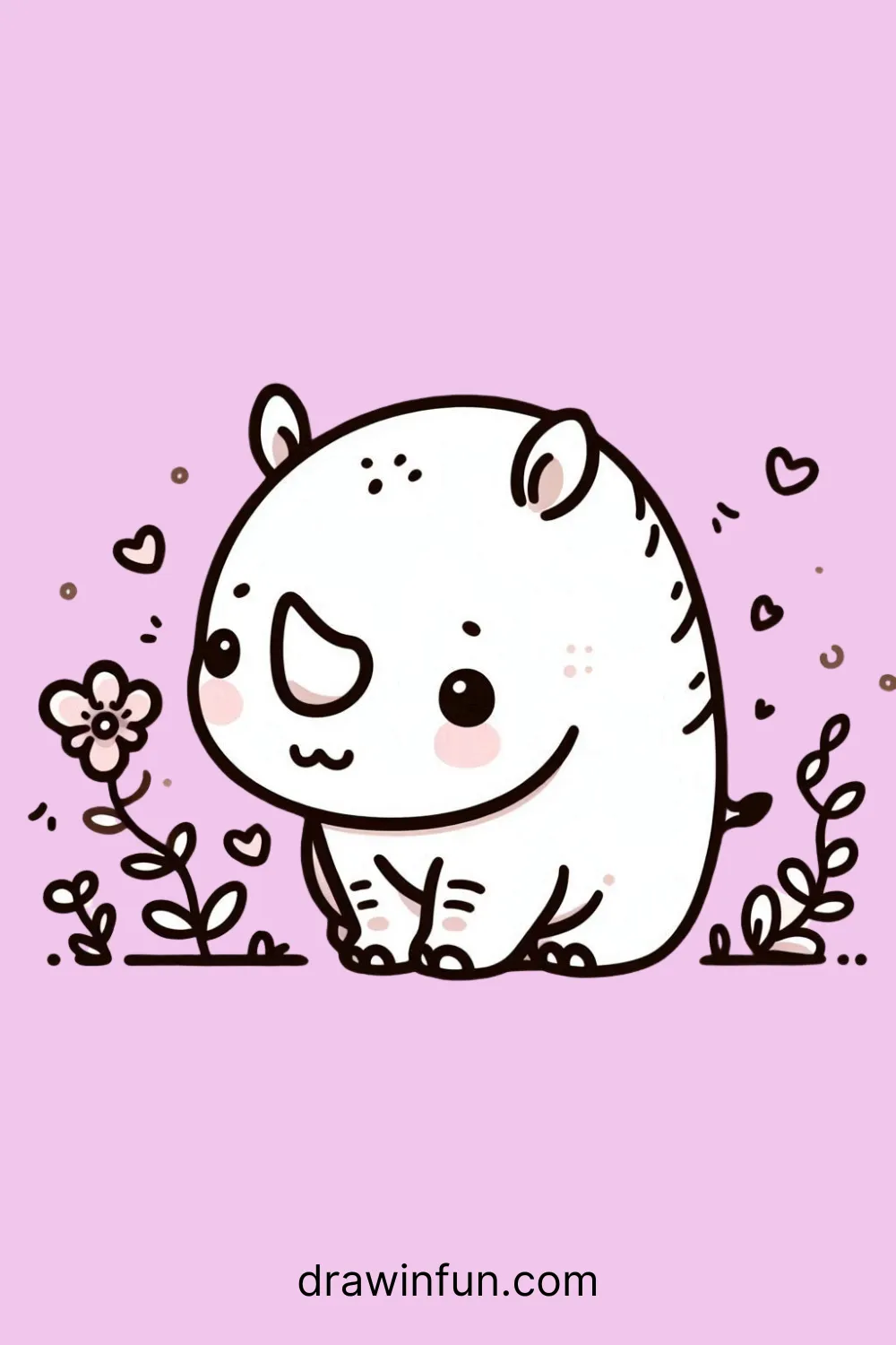 A rhinoceros holding a tiny flower easy drawing