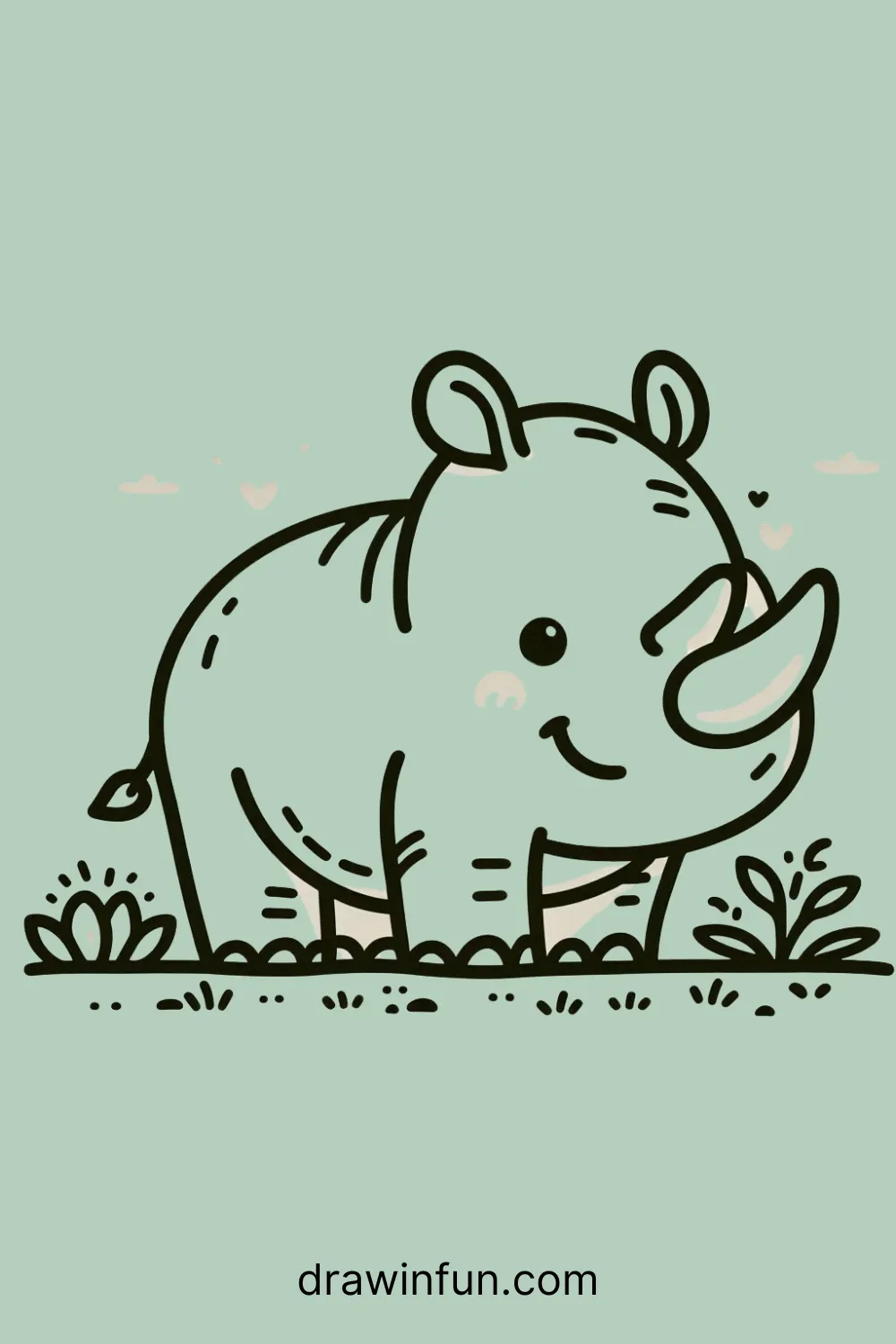 A rhinoceros standing in the savanna easy drawing