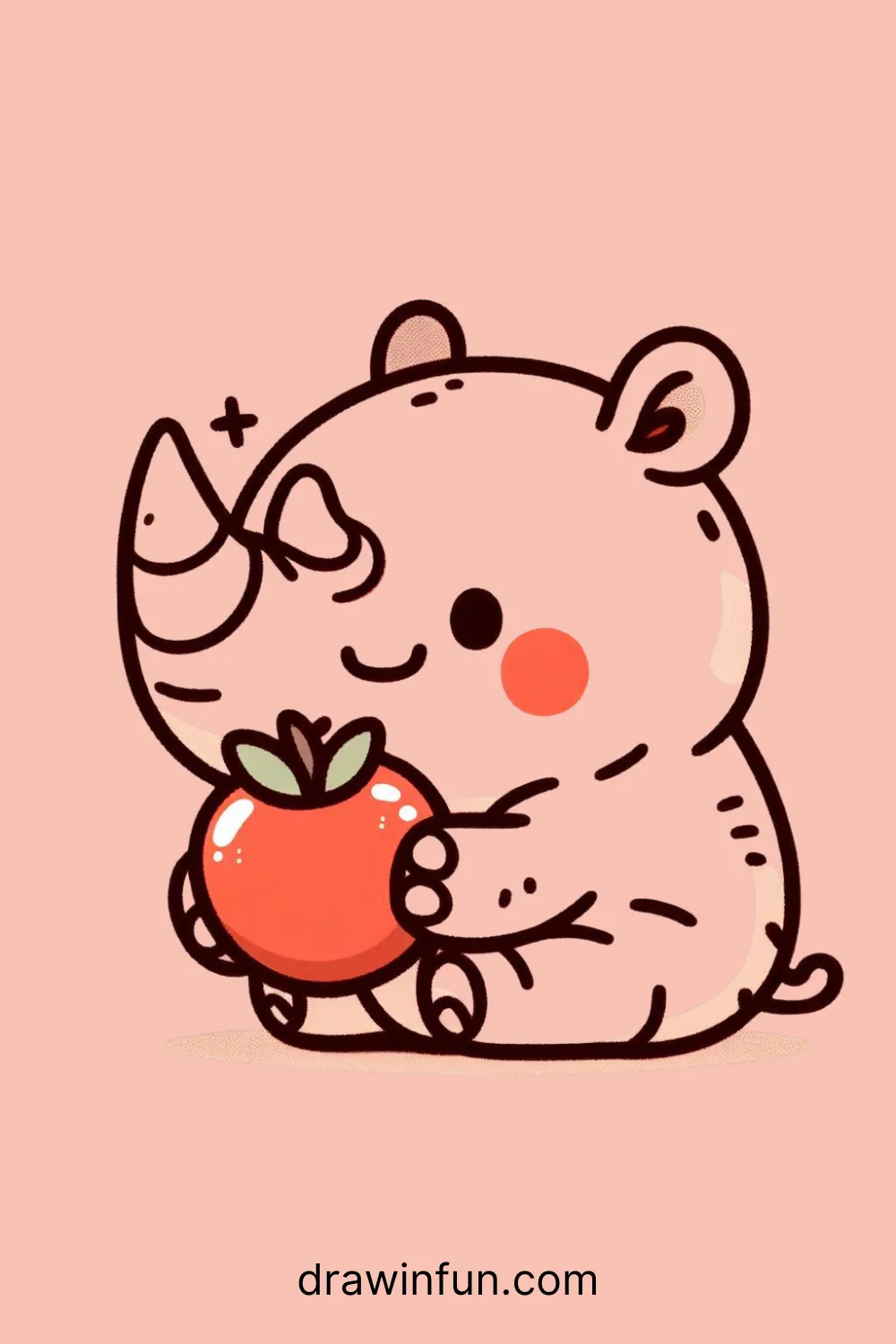 A rhinoceros holding a small fruit easy drawing