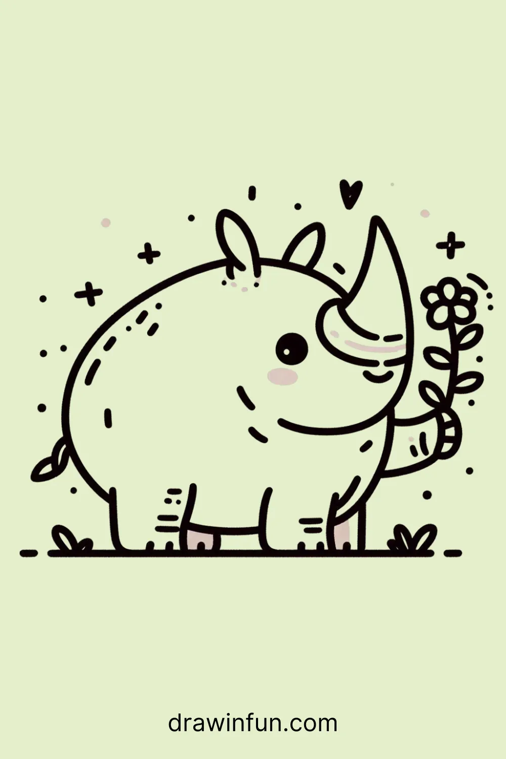 A rhinoceros holding a tiny bush easy drawing