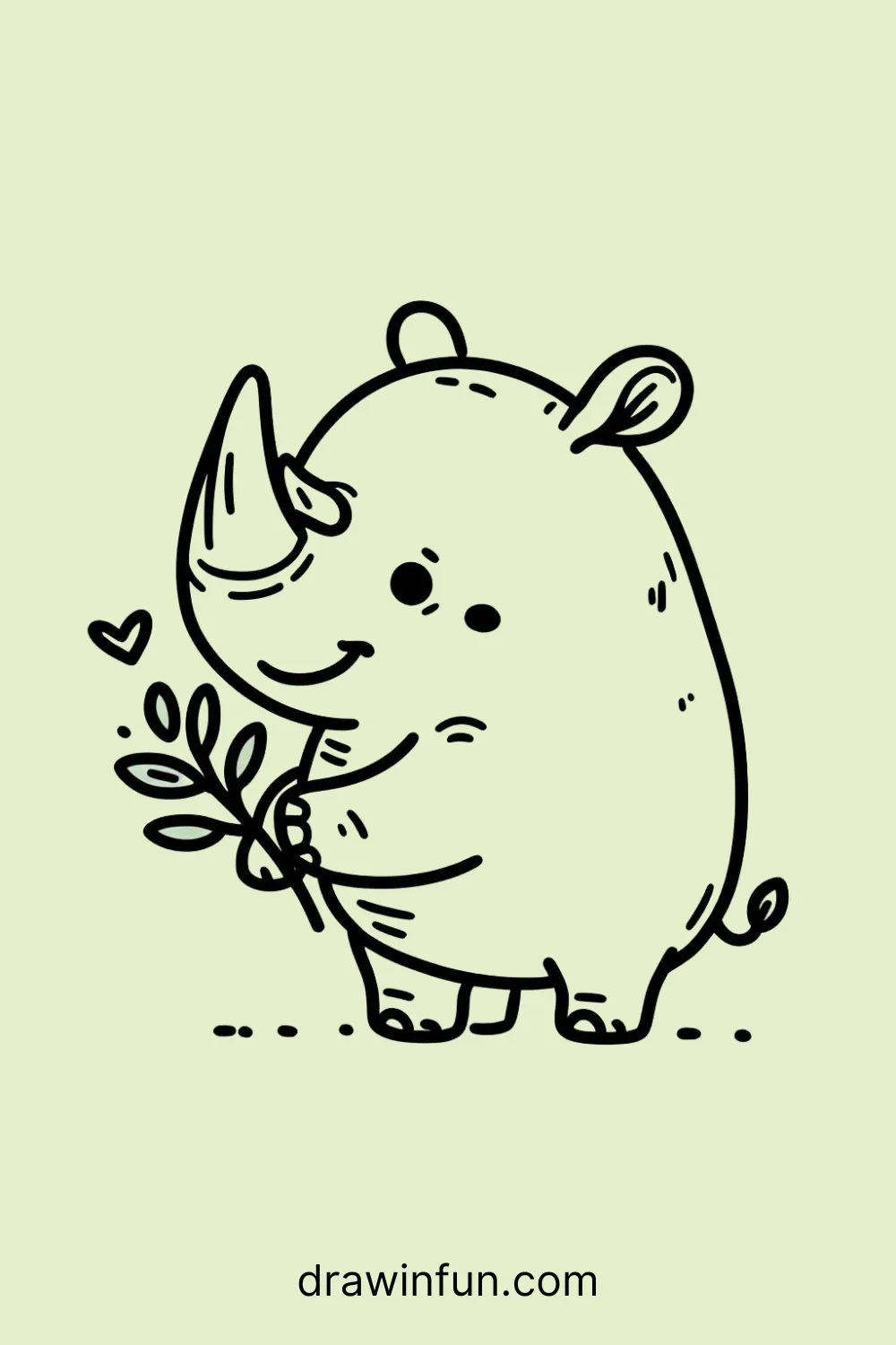 A rhinoceros holding a tiny bush easy drawing