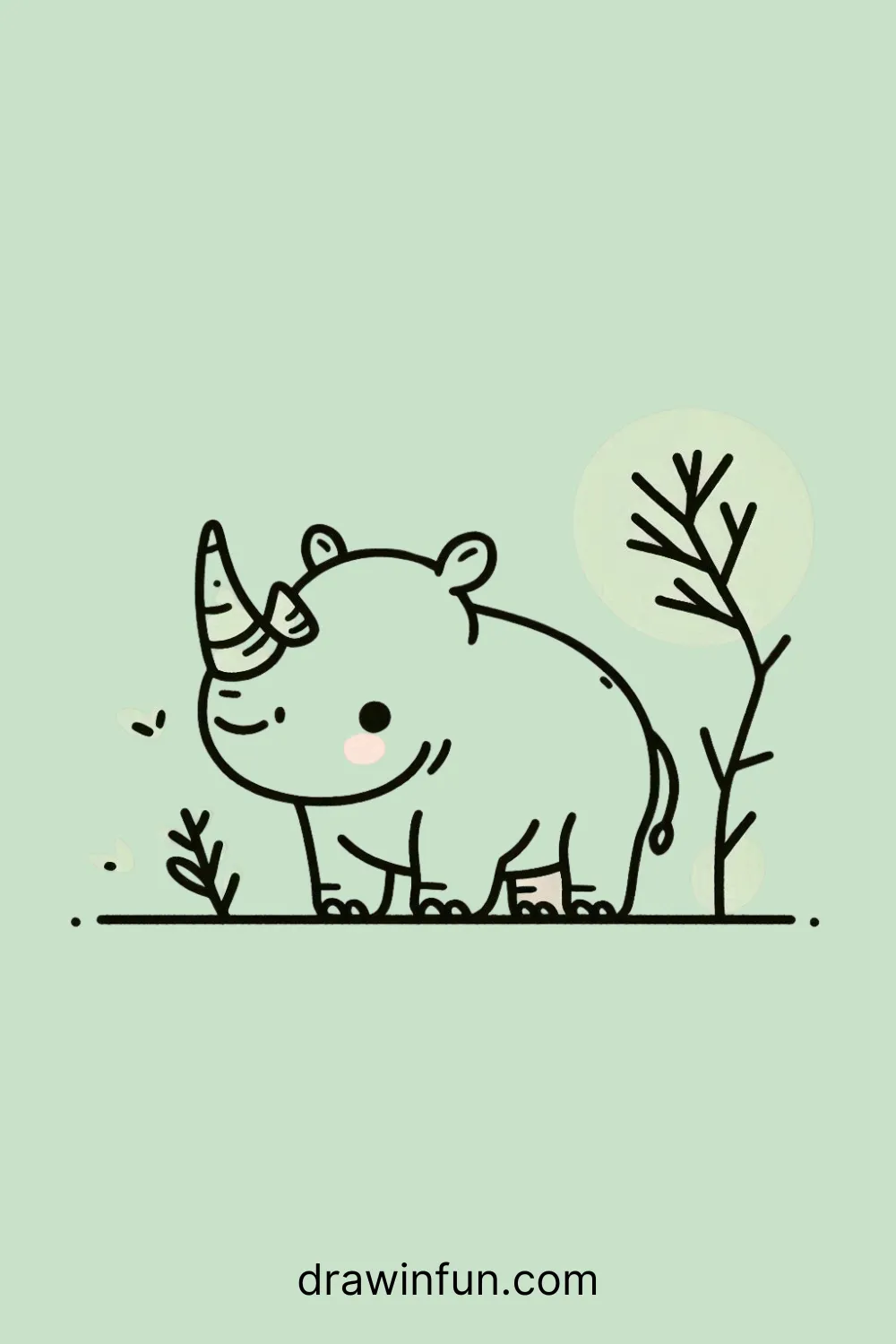 A rhinoceros holding a tree branch easy drawing