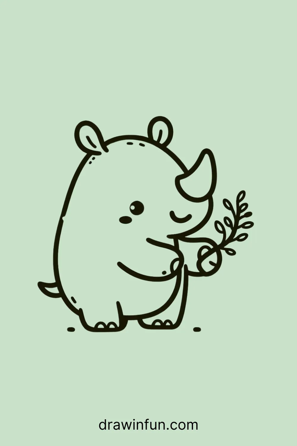 A rhinoceros holding a tree branch easy drawing