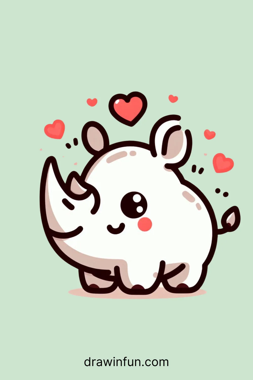 A rhinoceros surrounded by little hearts easy drawing