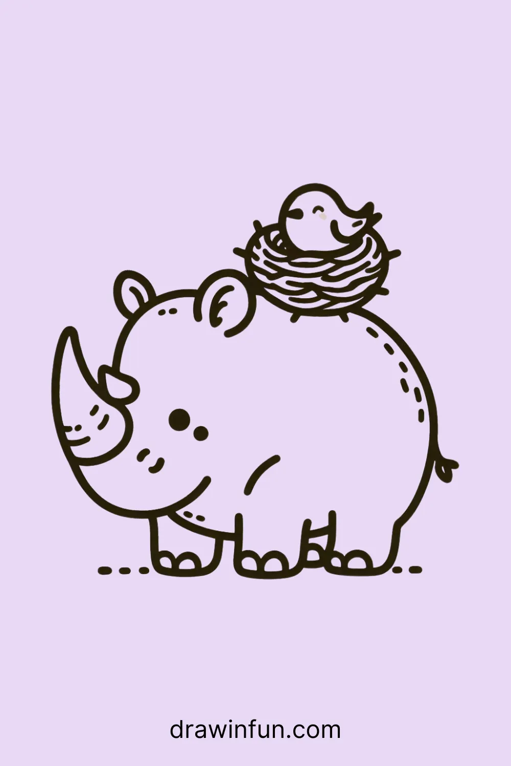 A rhinoceros with a bird nest easy drawing