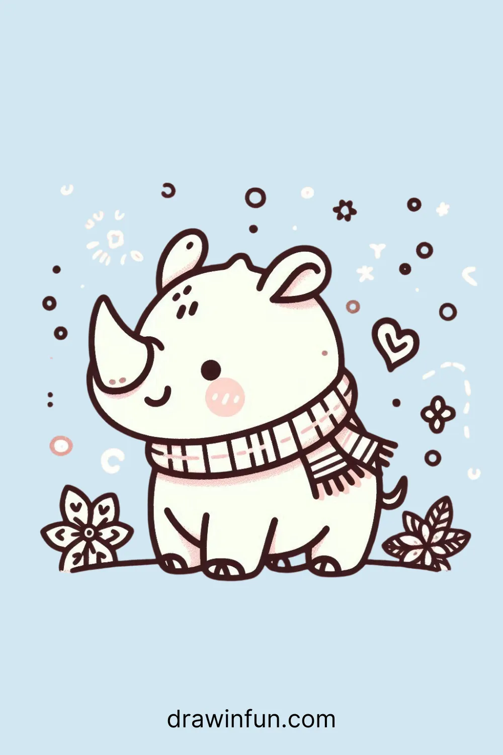 A rhinoceros with a small scarf easy drawing