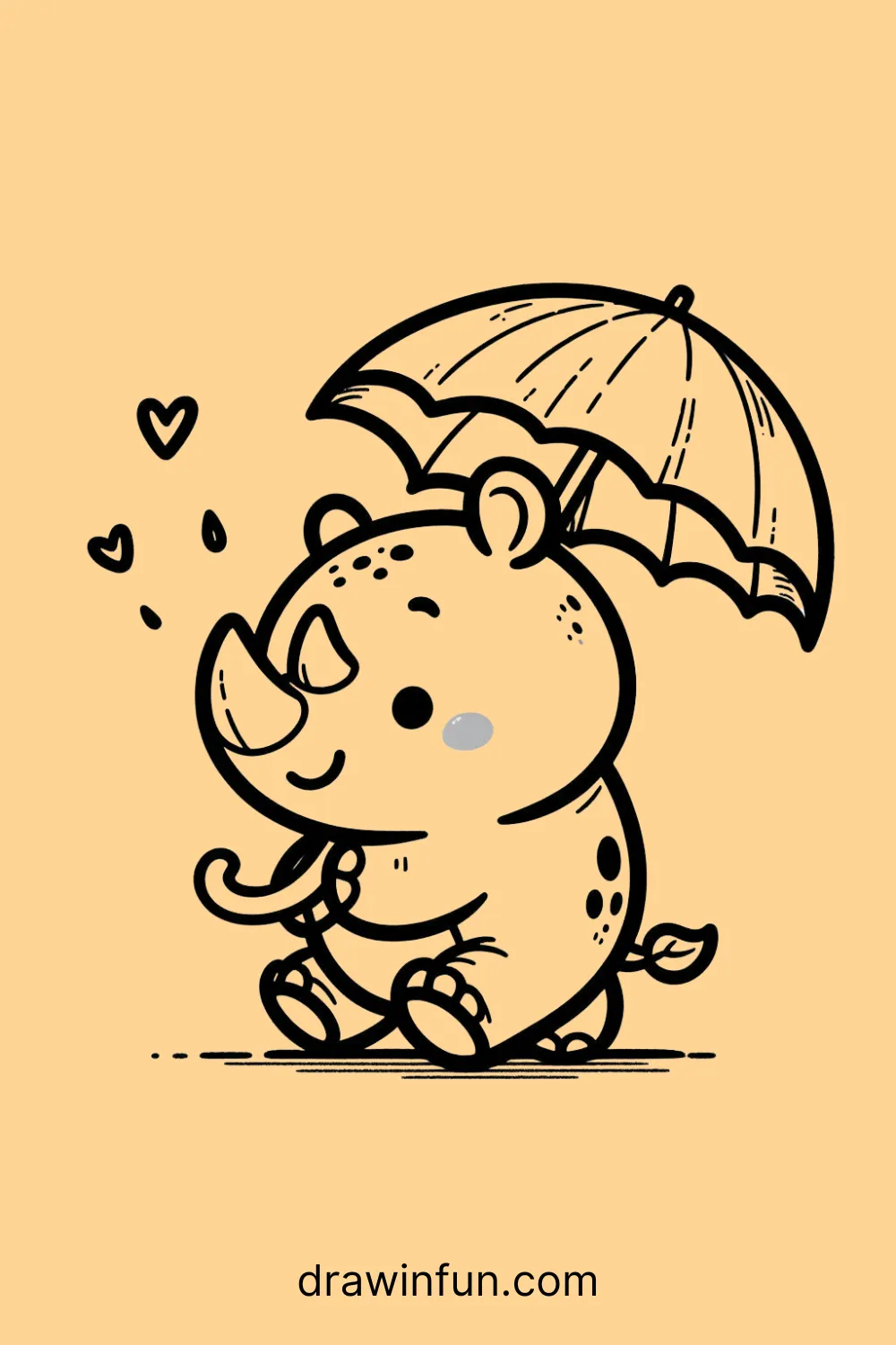 A rhinoceros holding umbrella easy drawing