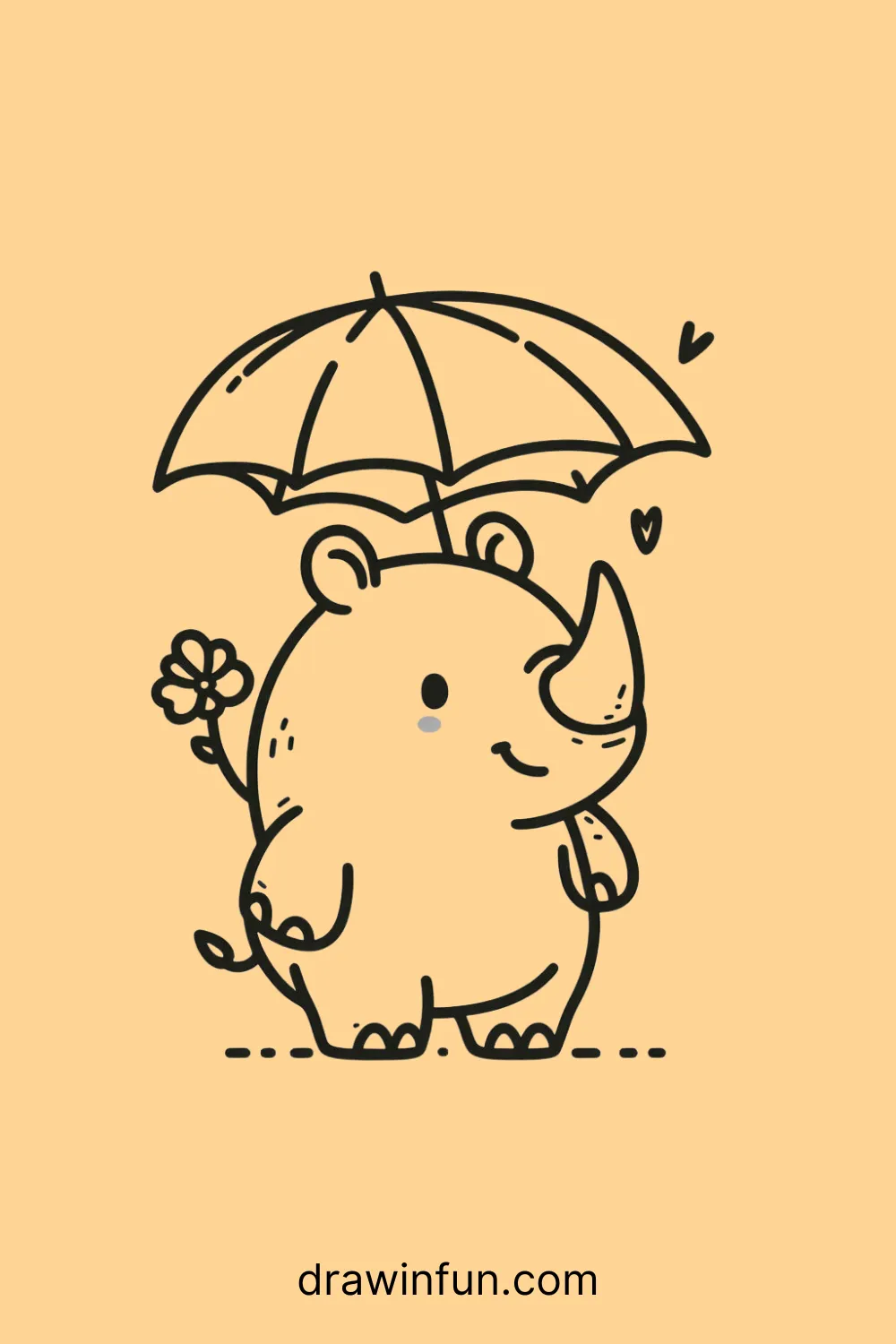 A rhinoceros holding umbrella easy drawing