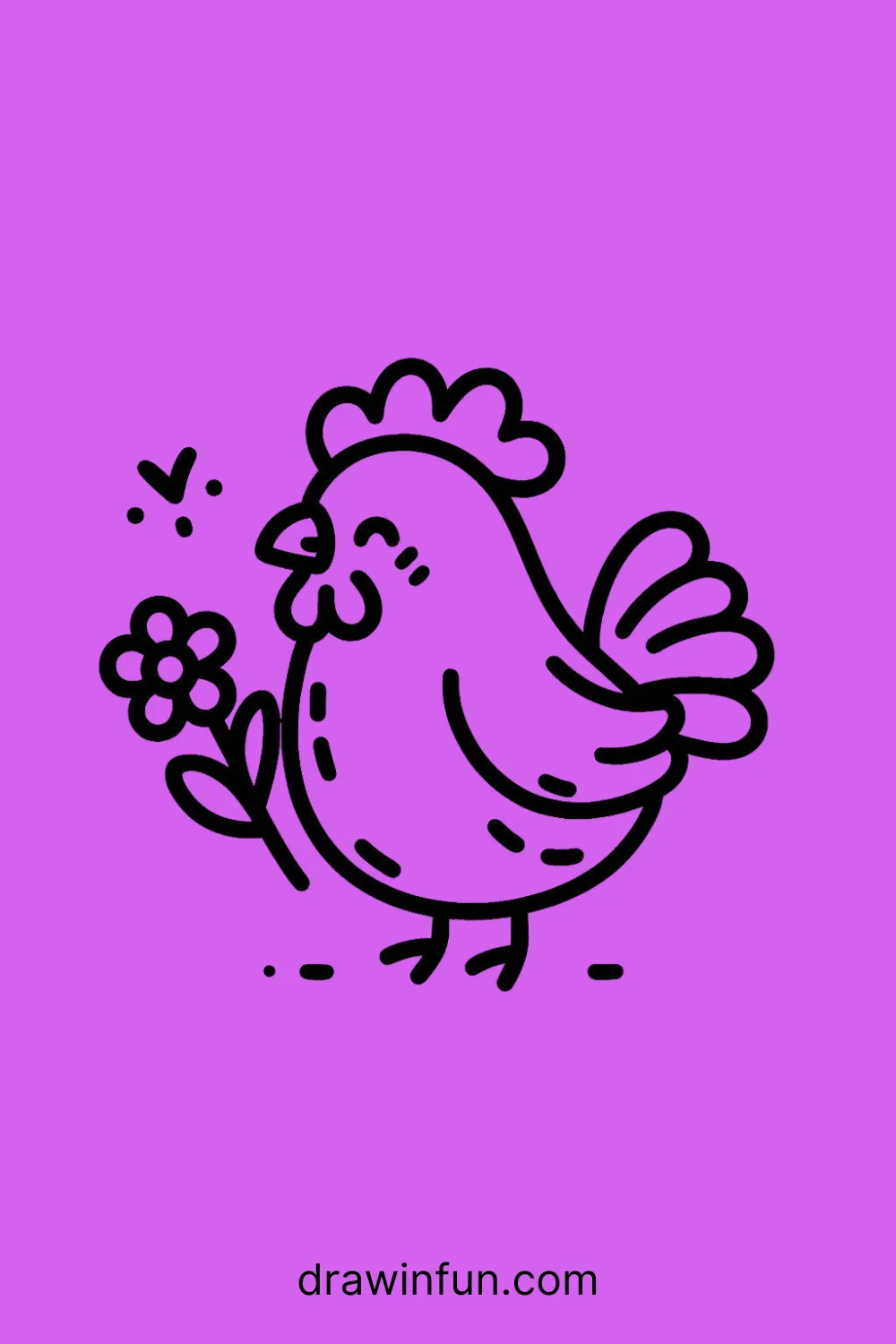 A rooster holding a flower easy drawing