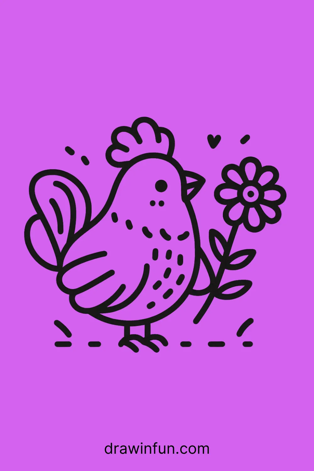 A rooster holding a flower easy drawing