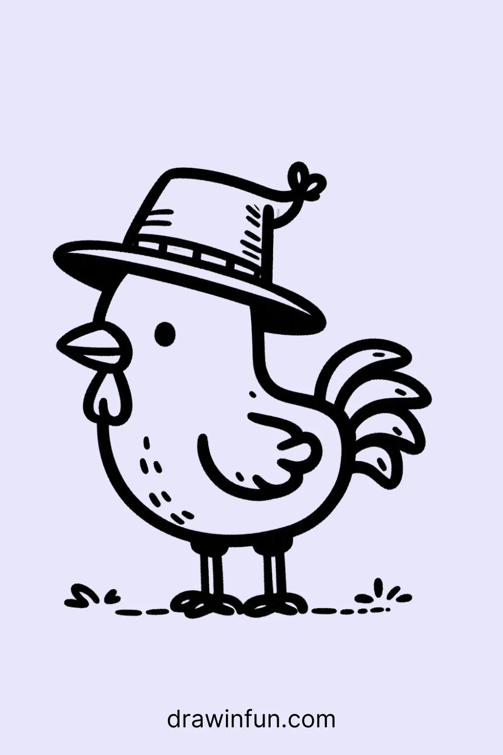 A rooster wearing a farmer's hat easy drawing