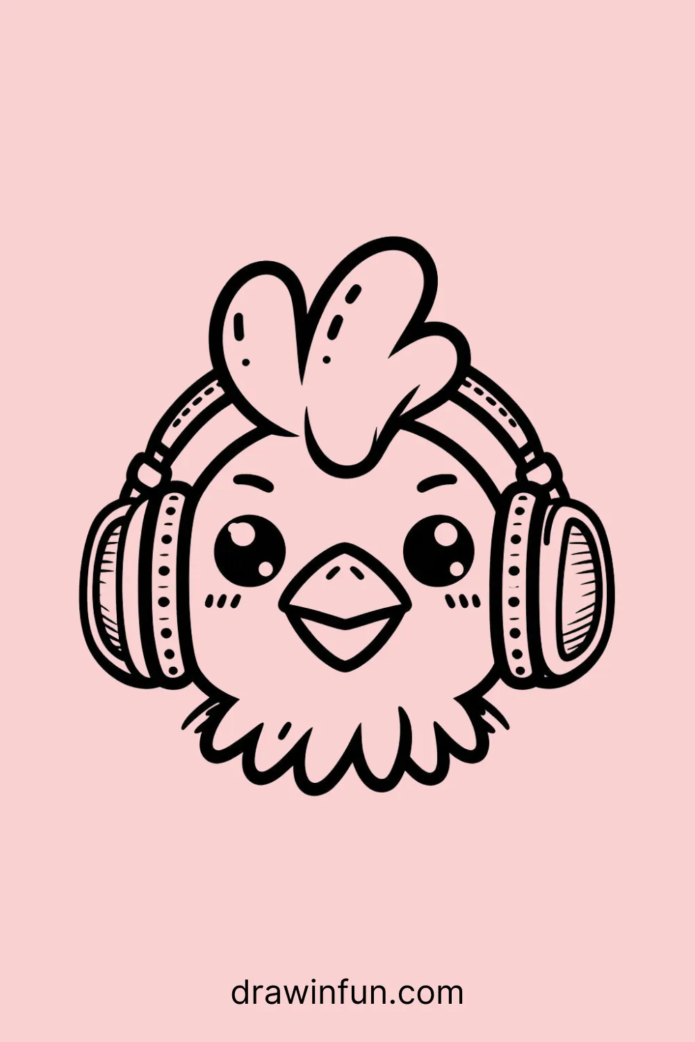 A rooster wearing headphone easy drawing