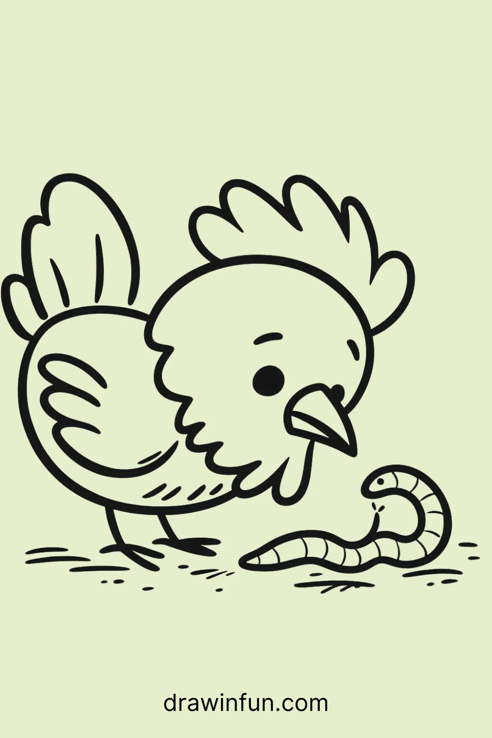 A rooster pecking at a worm easy drawing