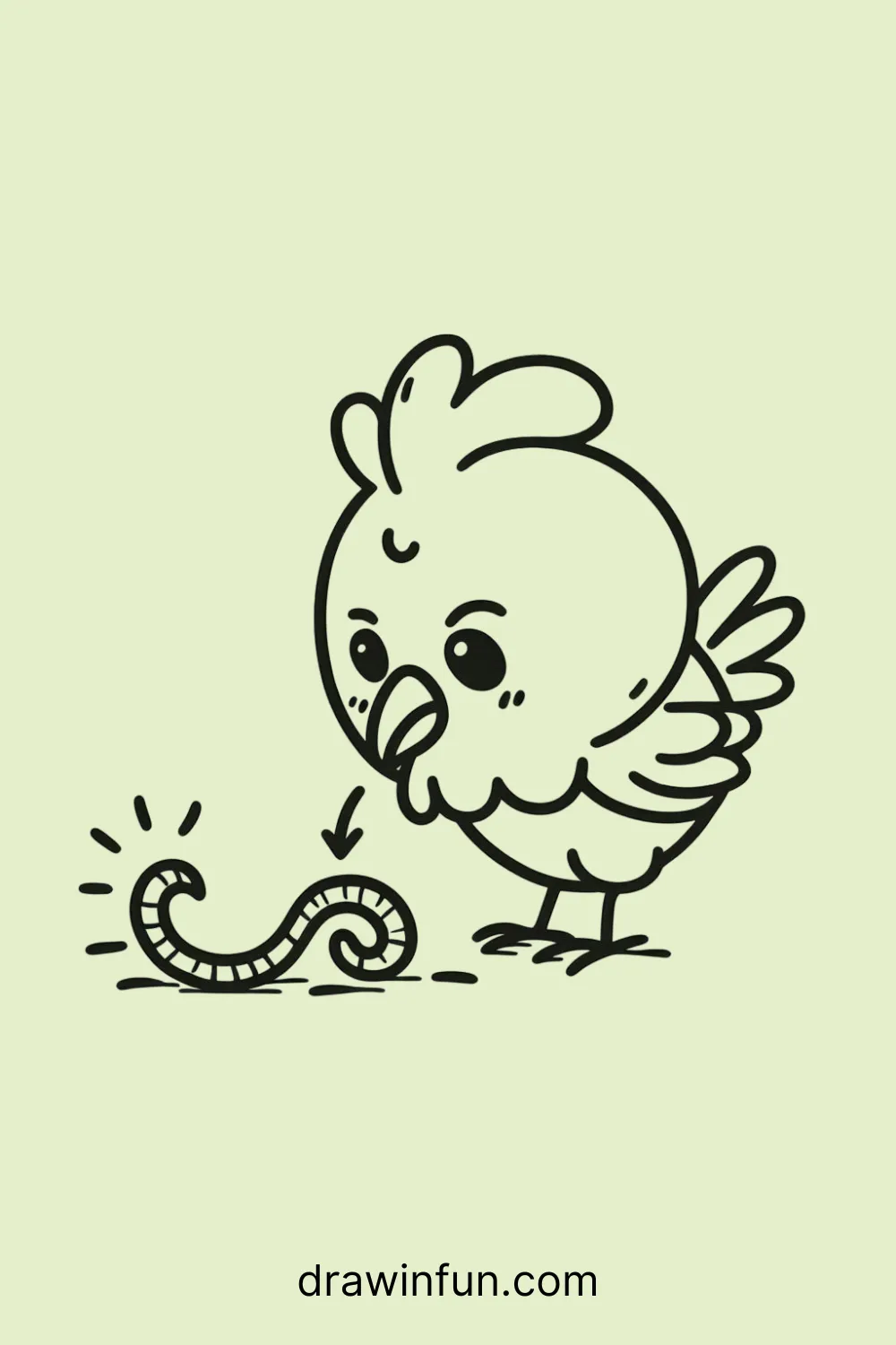 A rooster pecking at a worm easy drawing