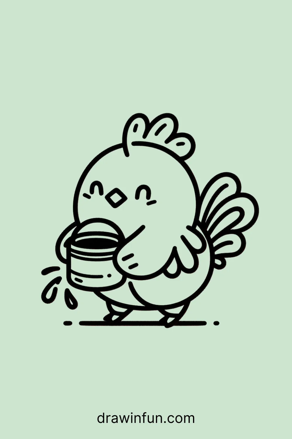 A rooster standing by a water bucket easy drawing