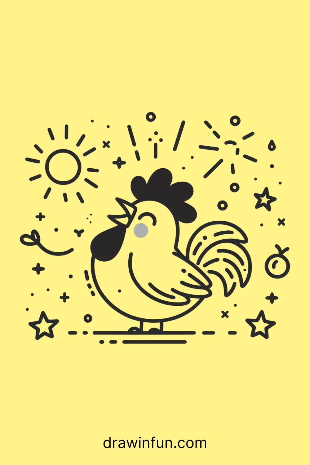 A rooster surrounded by shapes easy drawing