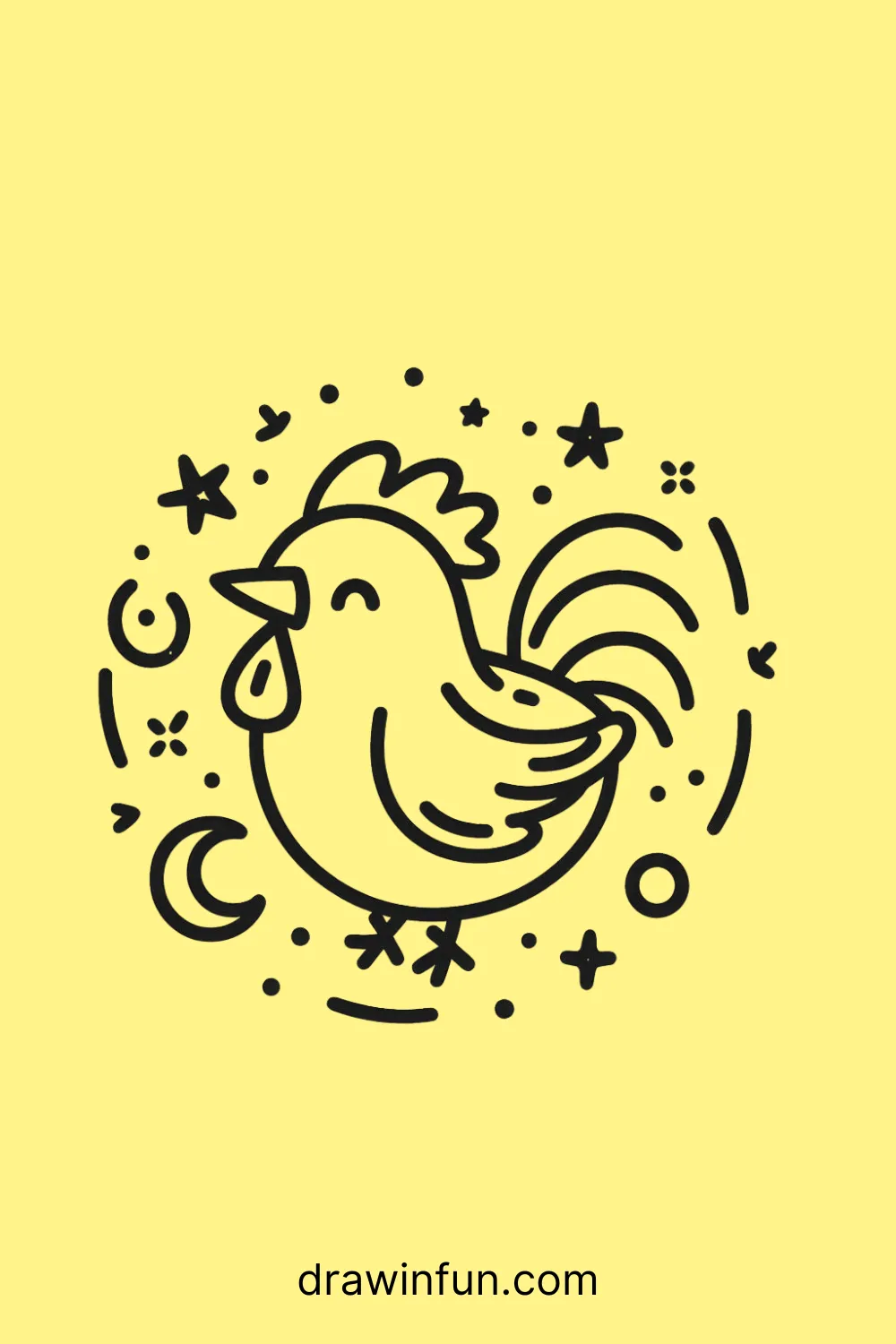 A rooster surrounded by shapes easy drawing