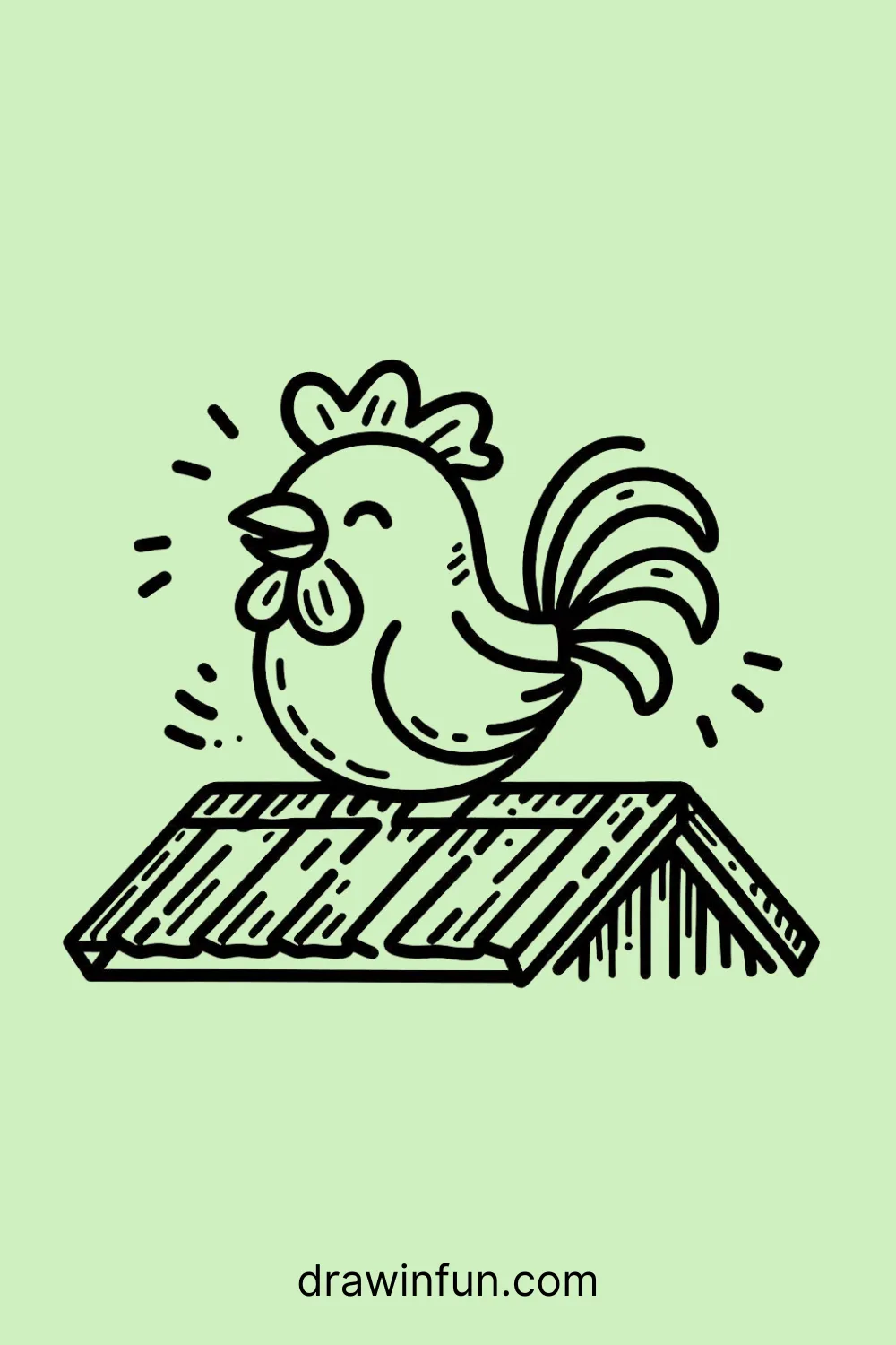 A rooster perched on a barn rooftop easy drawing