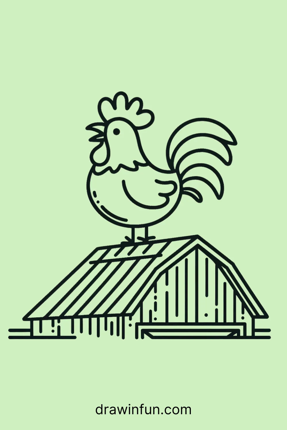 A rooster perched on a barn rooftop easy drawing