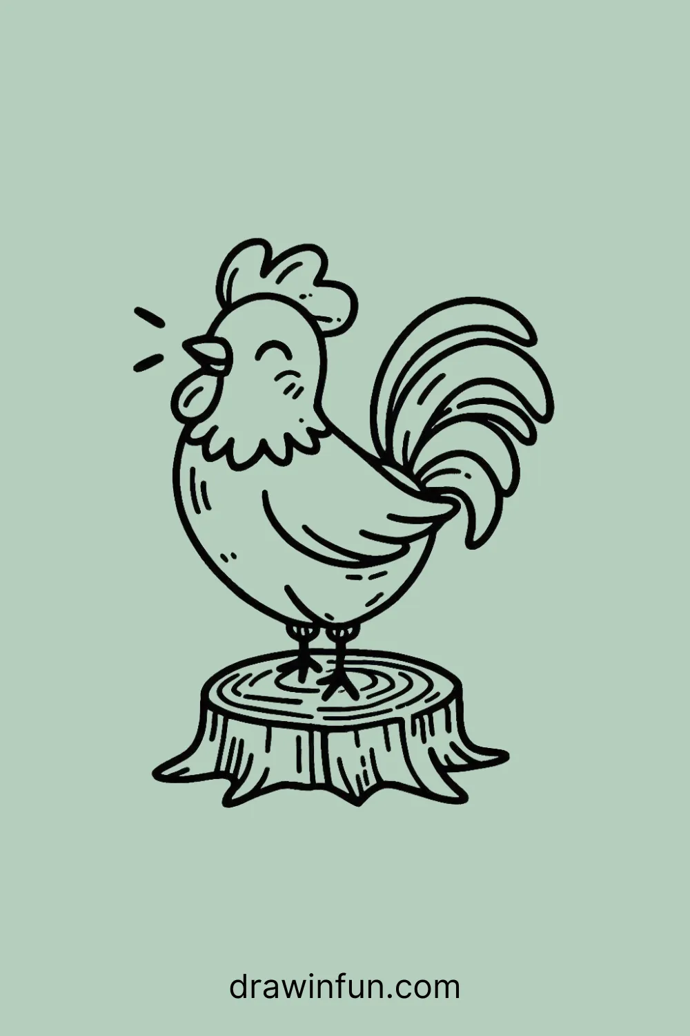 A rooster standing on a stump easy drawing