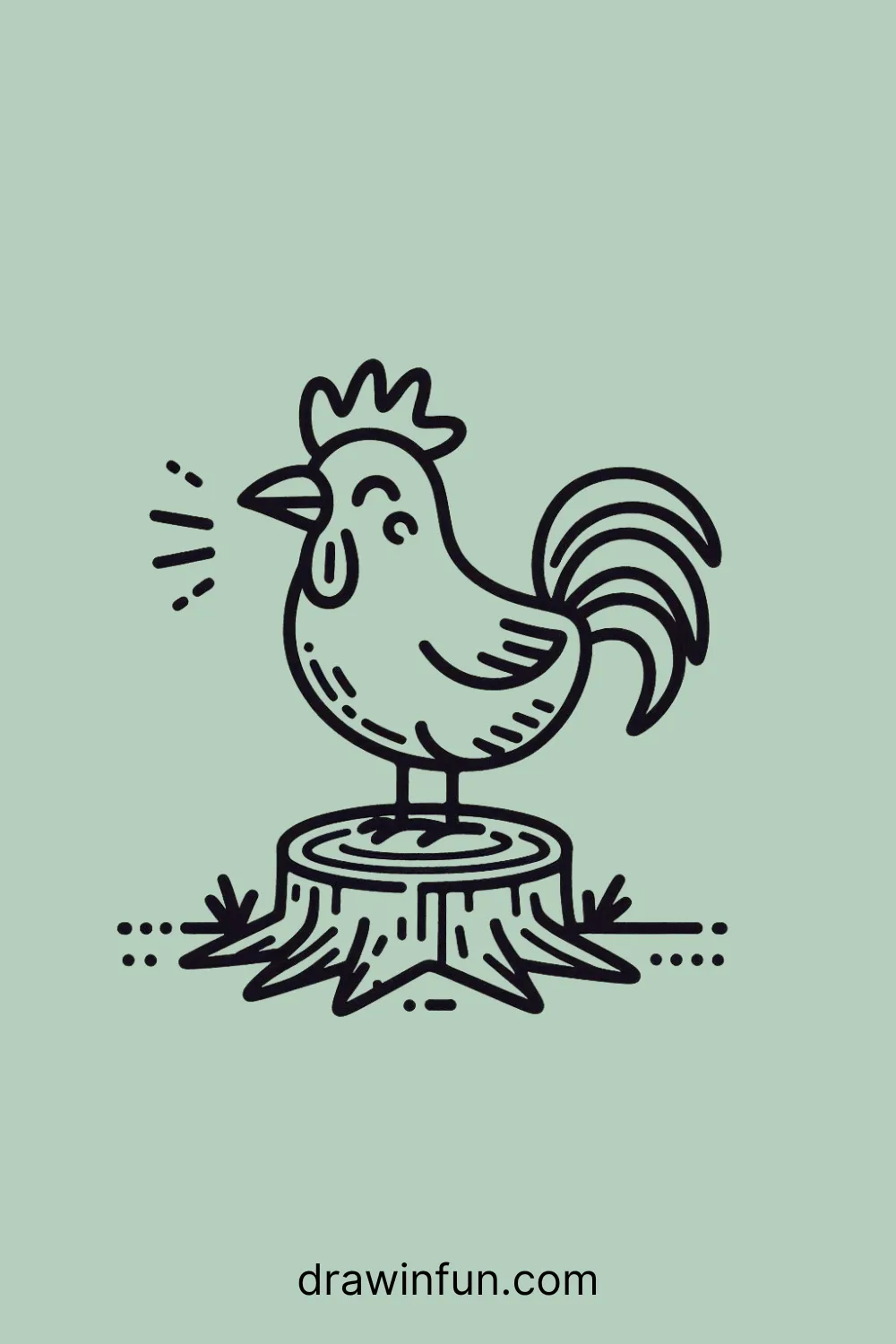 A rooster standing on a stump easy drawing