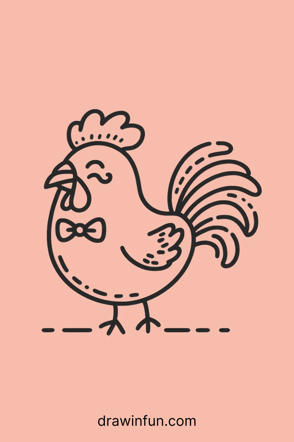 A rooster with a small bow tie easy drawing