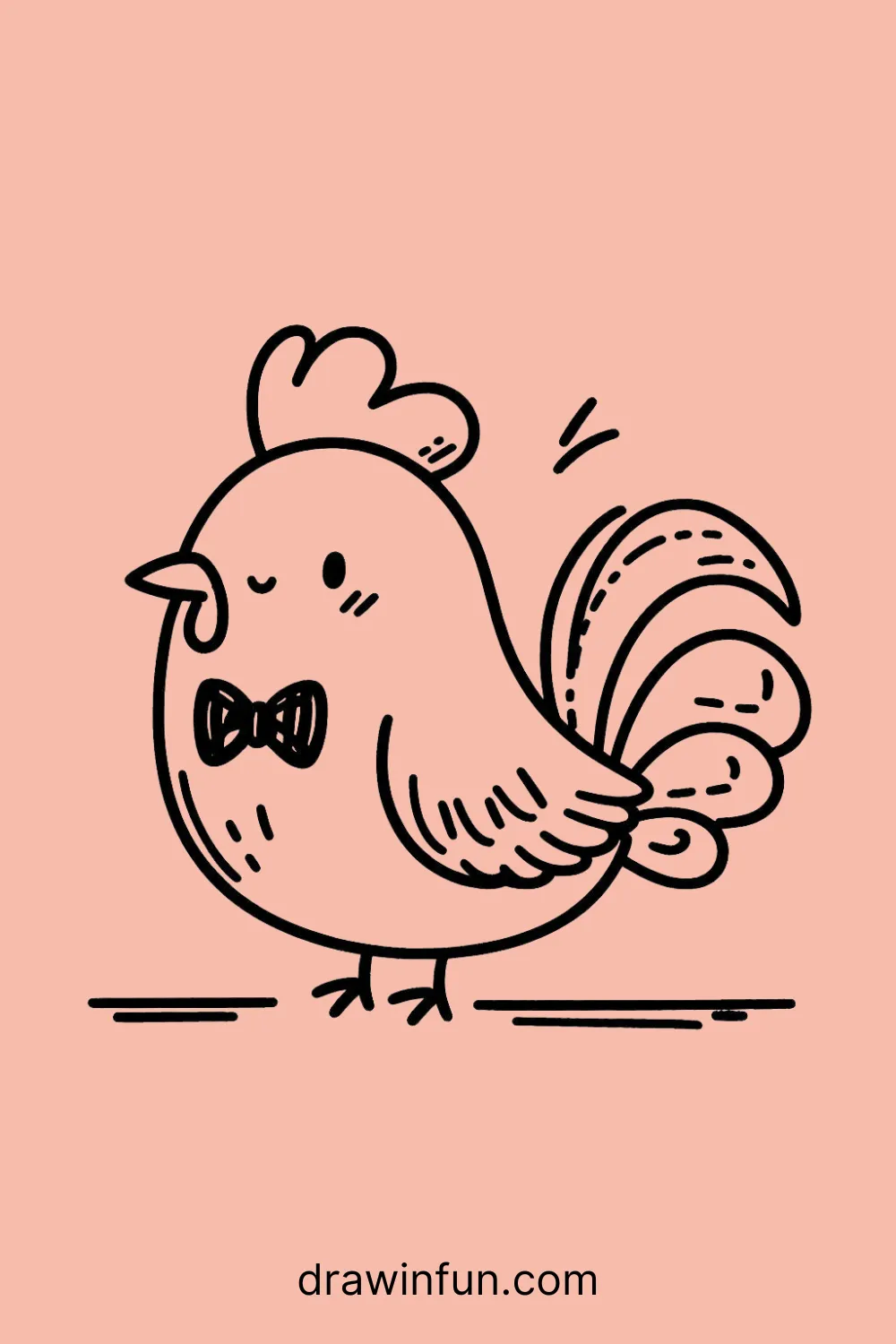 A rooster with a small bow tie easy drawing