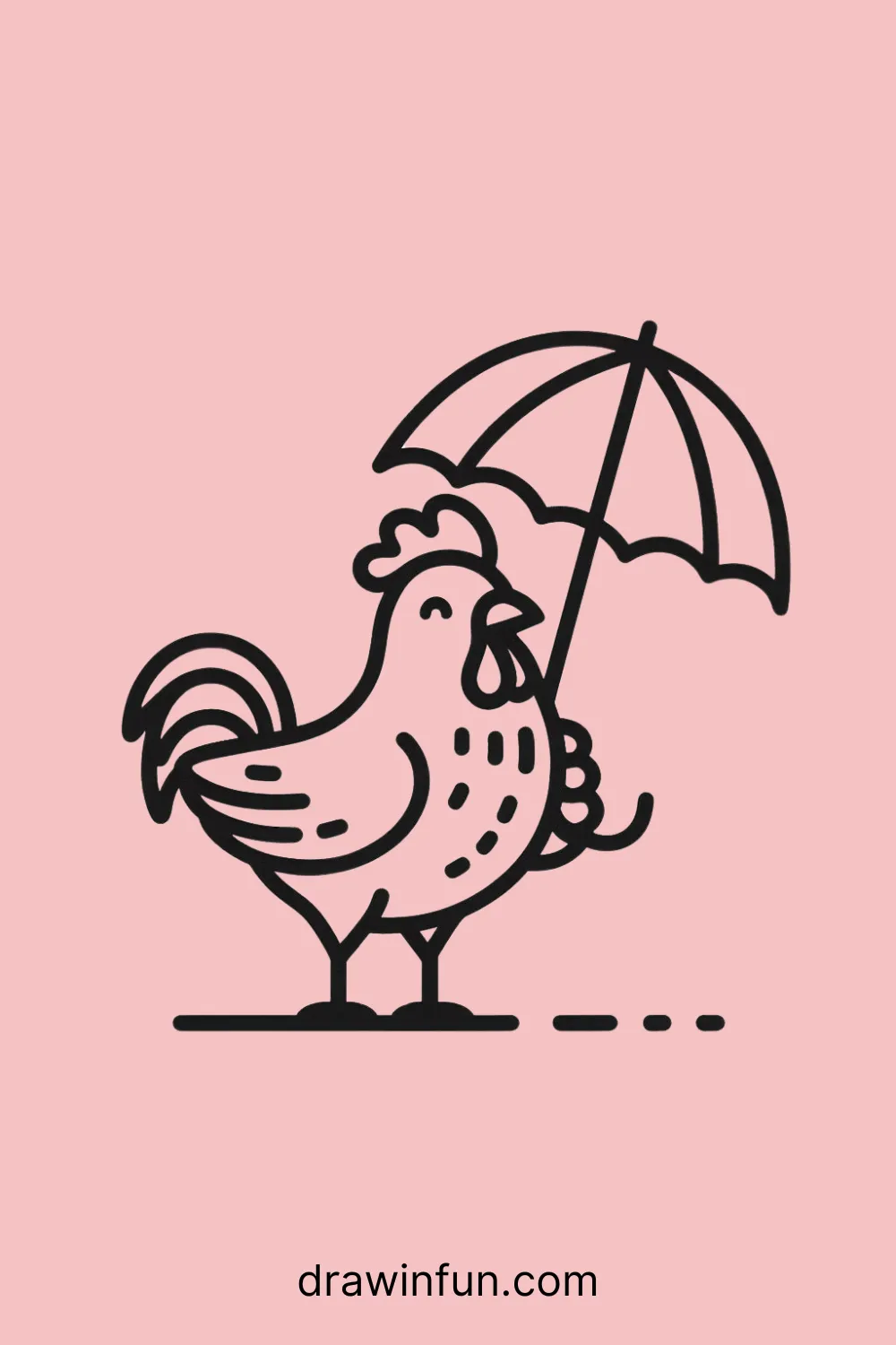 A rooster with a small umbrella easy drawing