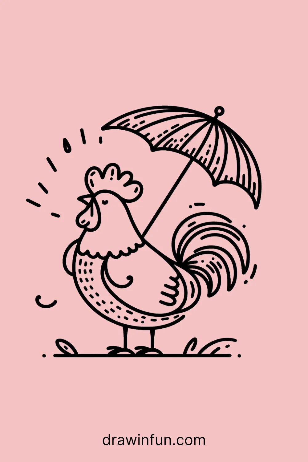 A rooster with a small umbrella easy drawing