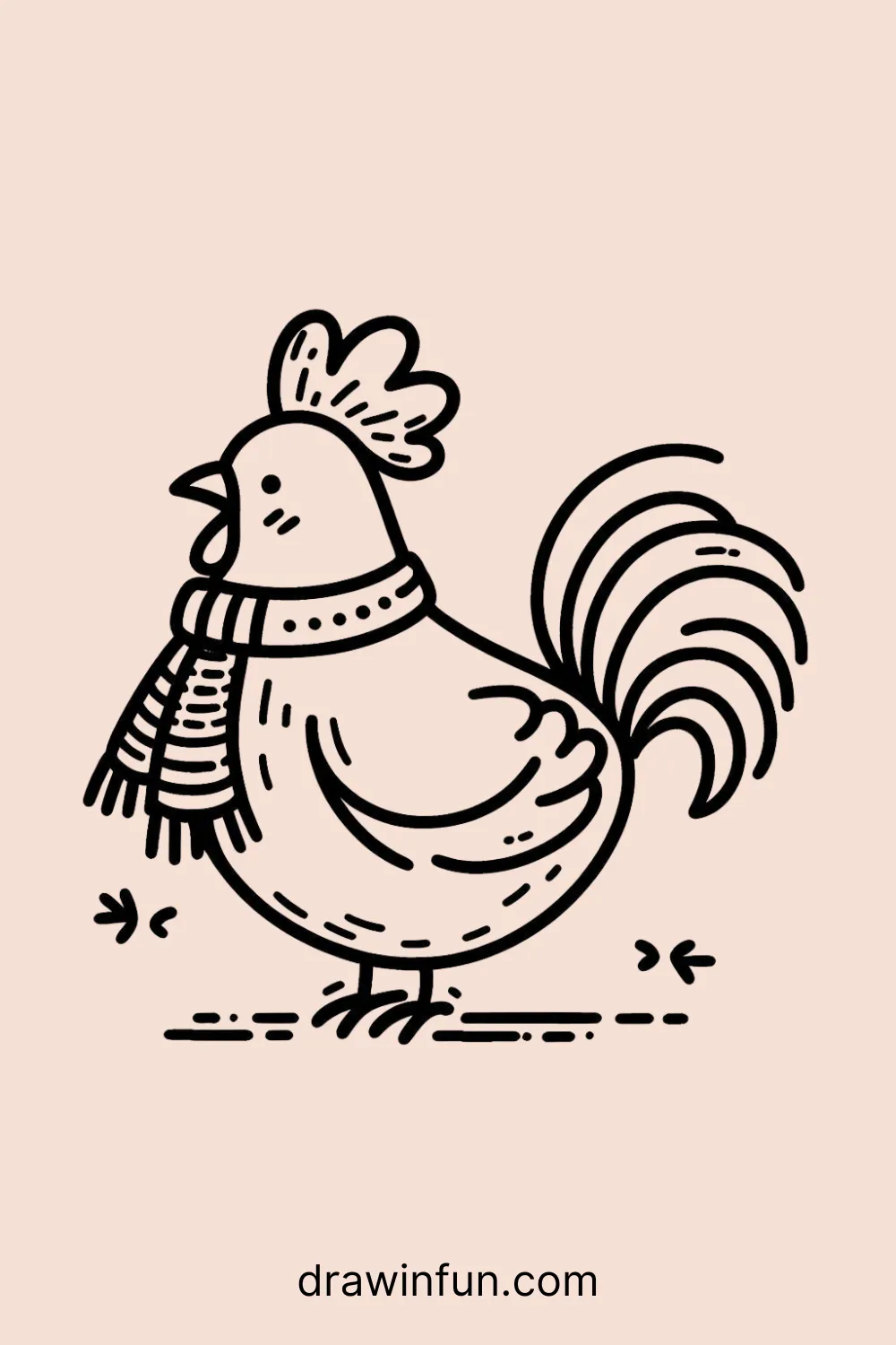 A rooster standing on a grassy patch easy drawing