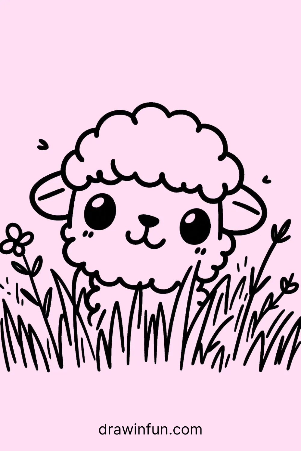 A sheep peeking through tall grass easy drawing