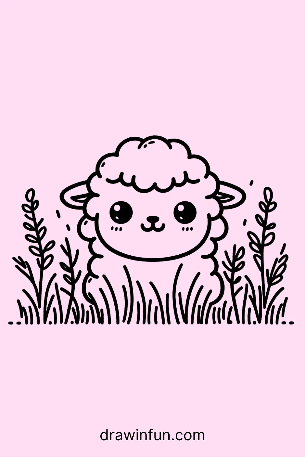 A sheep peeking through tall grass easy drawing